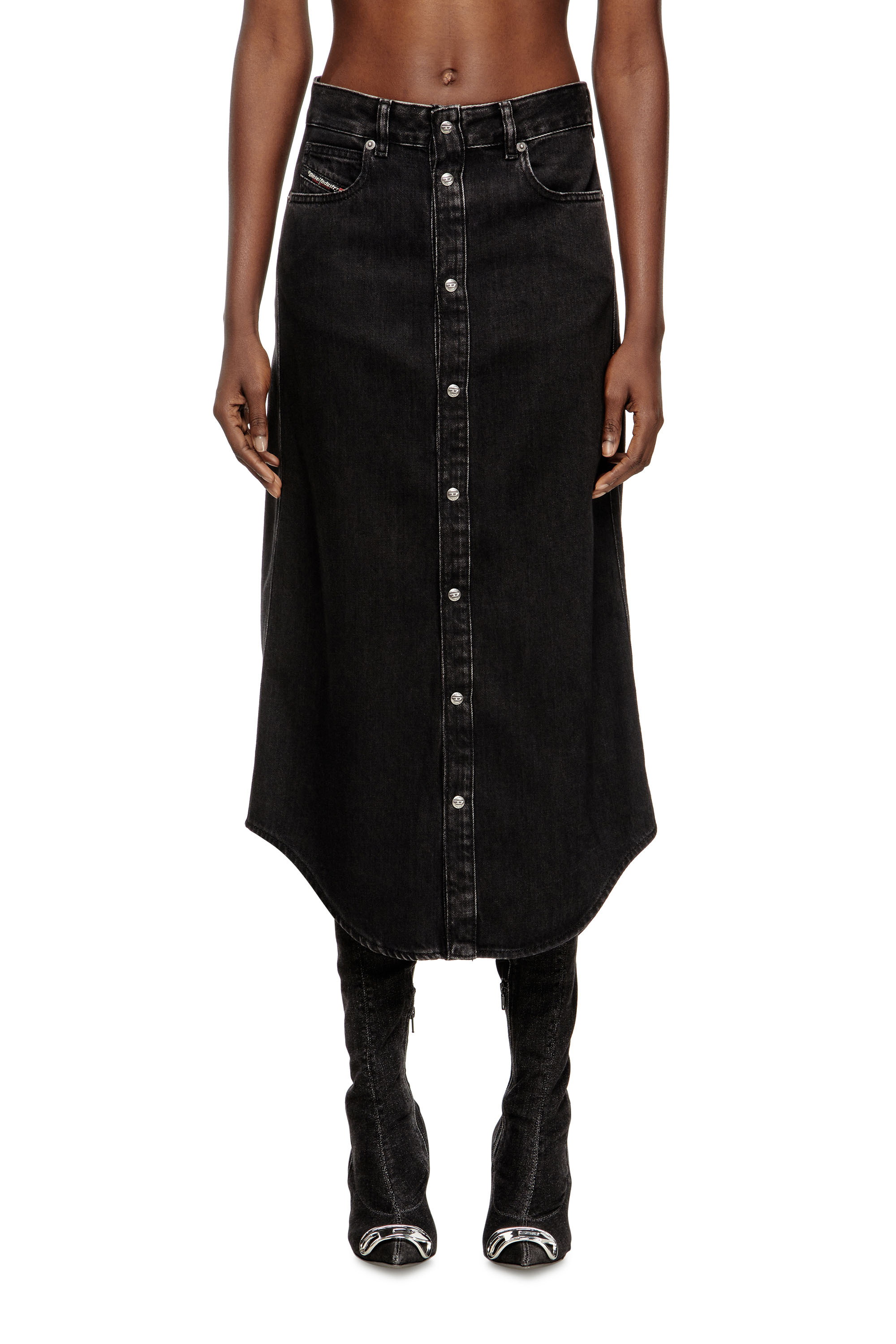 Diesel - DE-ARD-LONG, Falda midi de mezclilla Mujer in Negro - 1