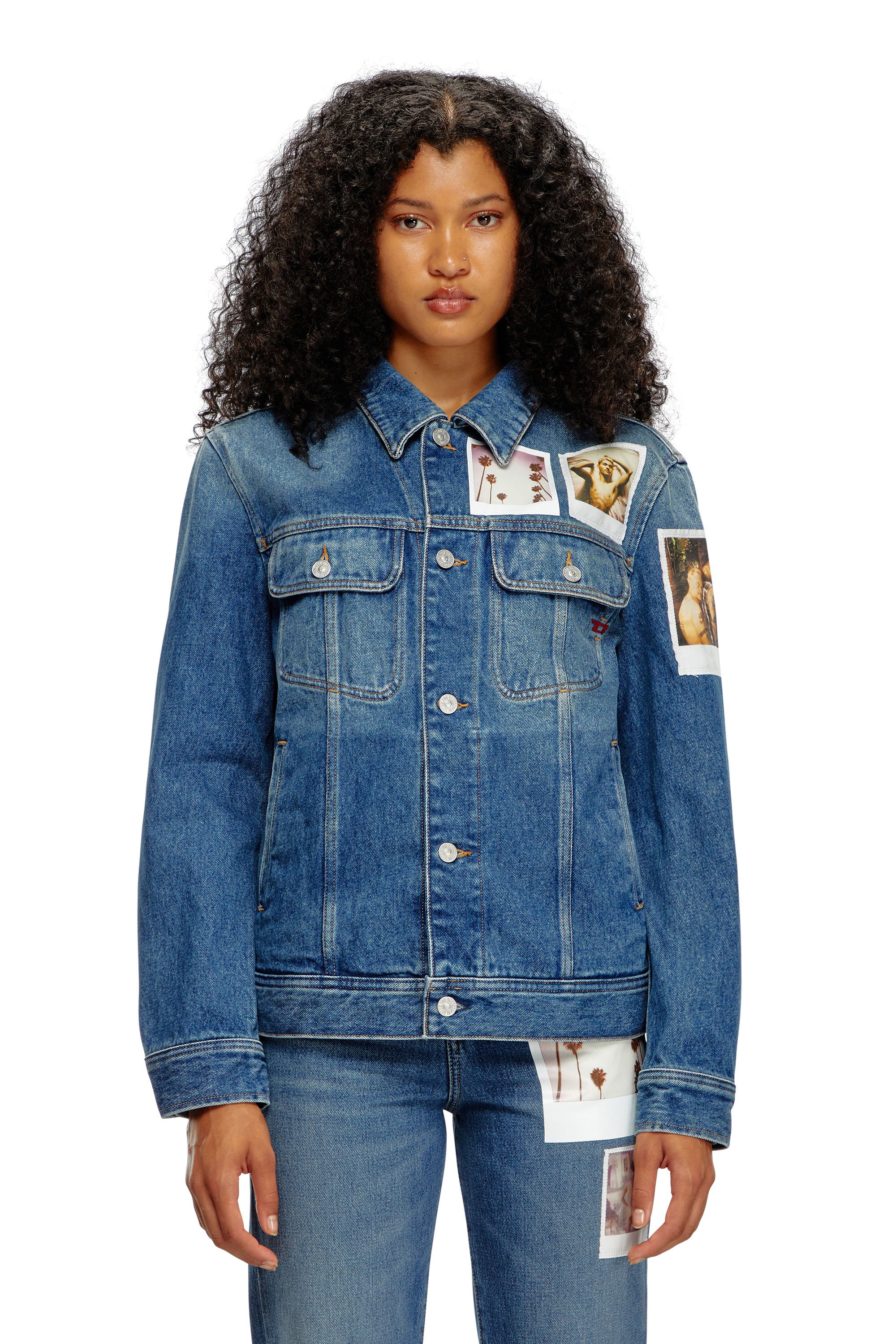 Diesel - PR-D-BARCY, Chaqueta trucker con parches polaroid Unisex in Azul marino - 5