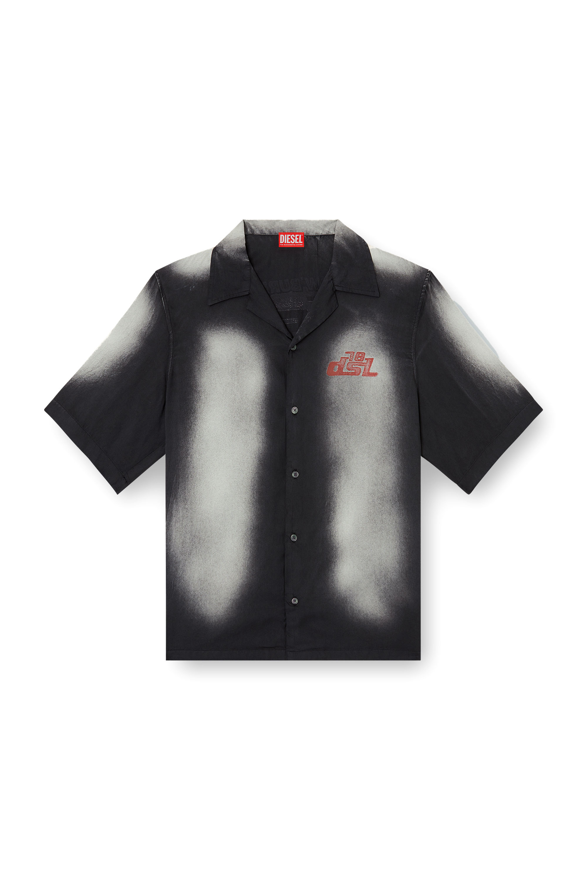 Diesel - S-ELLY, Man's Faded bowling shirt with logo prints in Black - 4