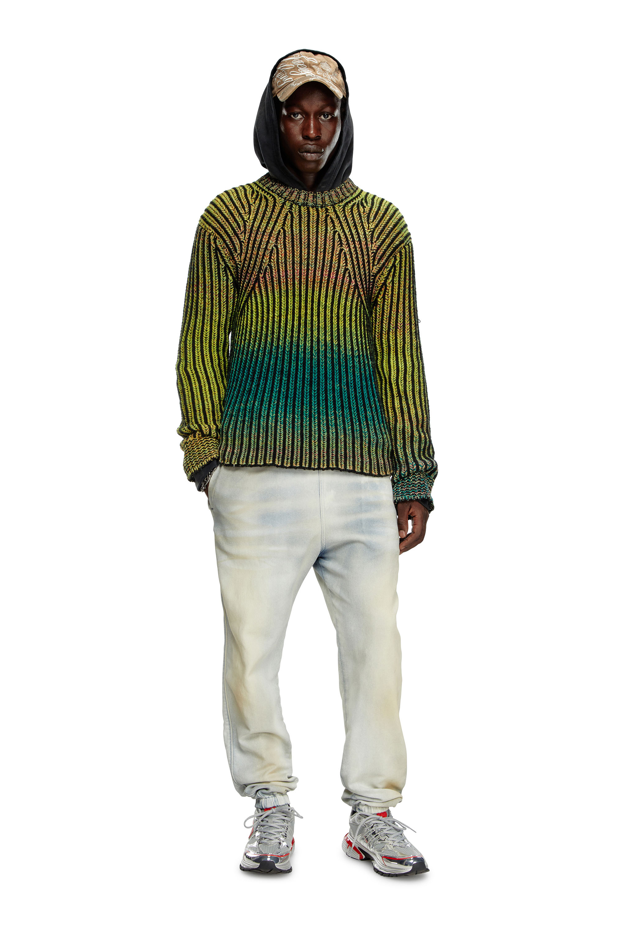 Diesel - K-OAKLAND-A, Man's Striped ribbed jumper in wool blend in Green - 4