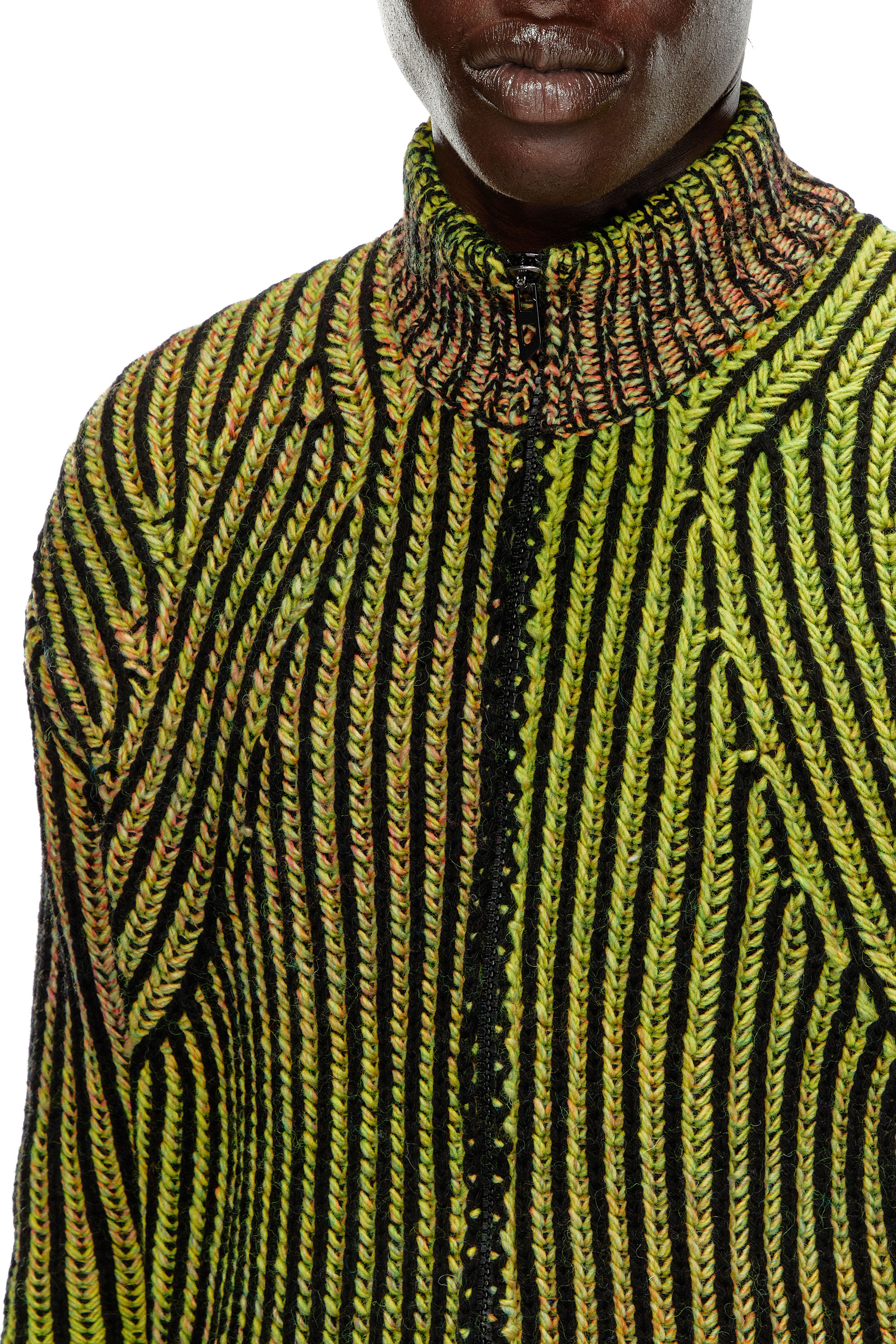 Diesel - K-OAKLAND-ZIP, Man's Striped ribbed zip-up cardigan in Green - 4