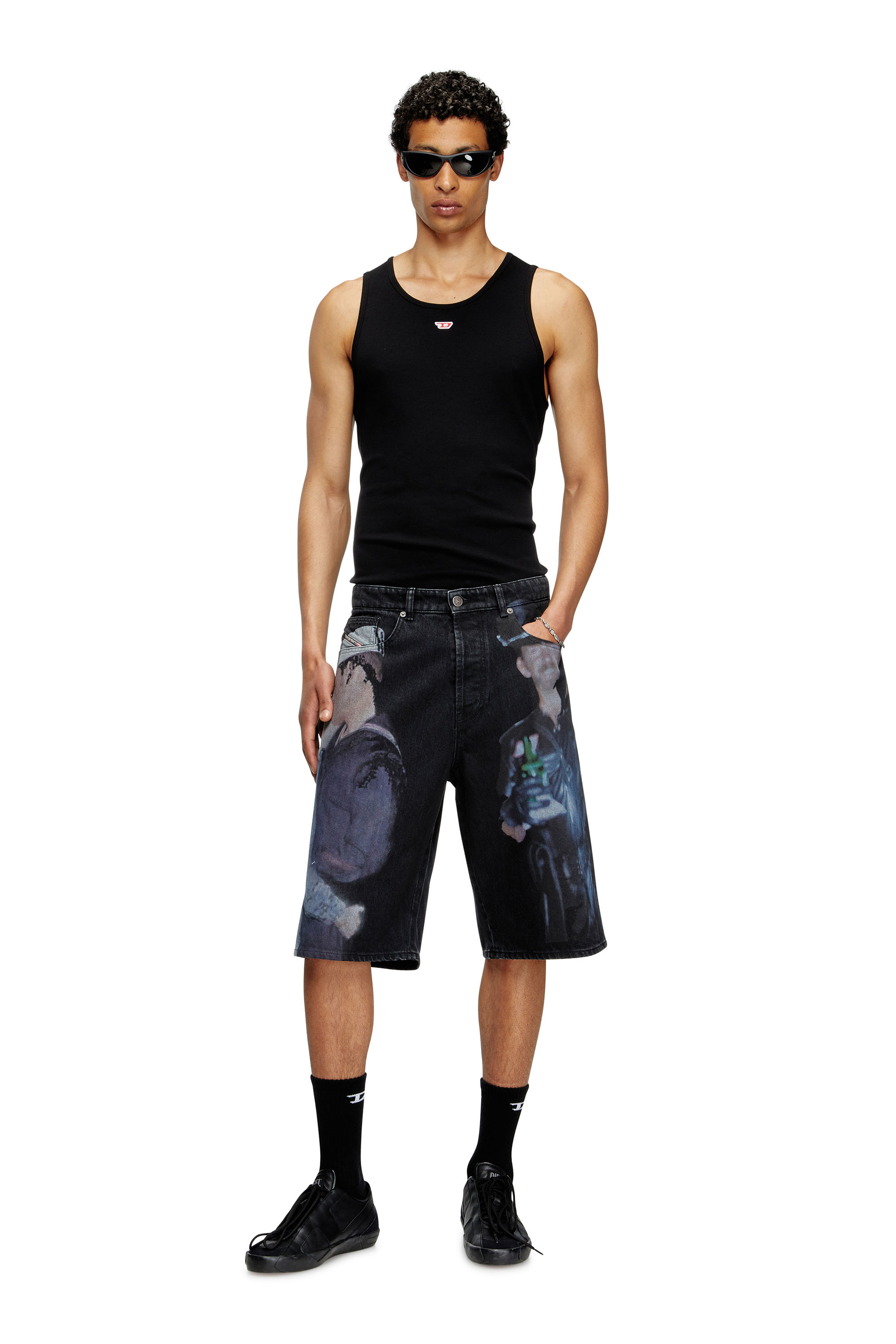 Diesel - PR-D-RIXFORD-S, Pantalones cortos de denim con estampado multicolor Unisex in Negro - 1
