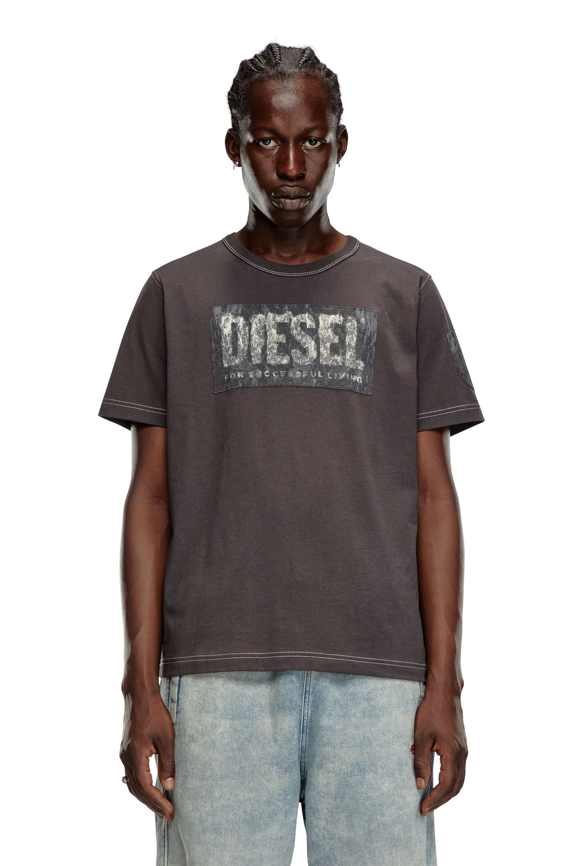 Diesel - T-ADJUST-Q1, Man's T-shirt with graphic patches in Grey - 1