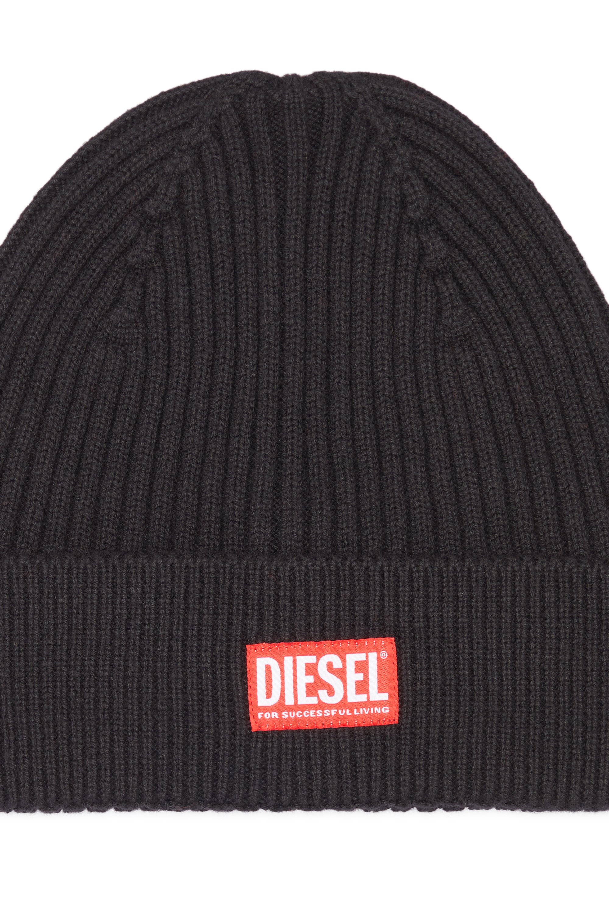 Diesel - K-CODER-H 2X2, Unisex Ribbed beanie with logo patch in Black - Image 3