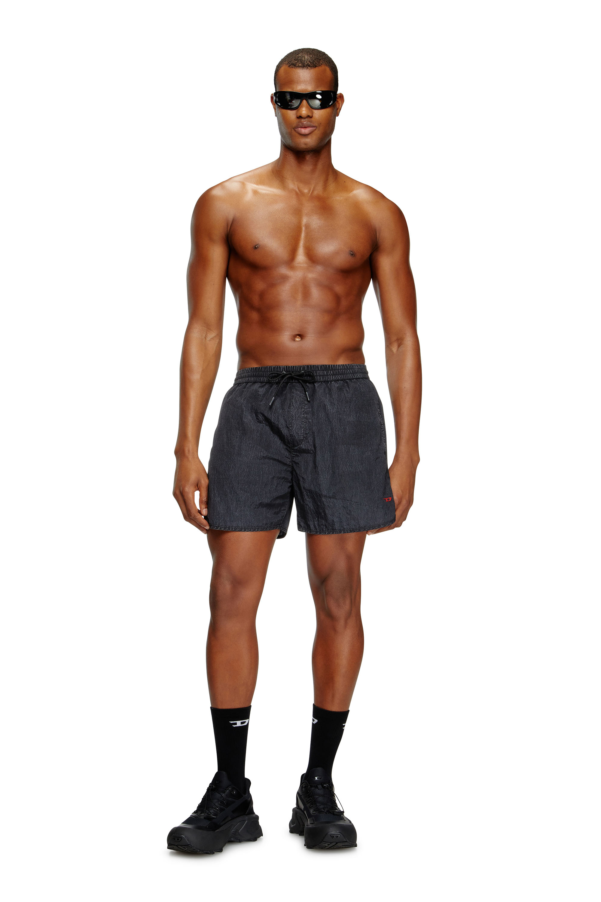 Diesel - JIMMIE-38-D-POP, Man's Mid-length swim shorts in treated ripstop in Black - 1