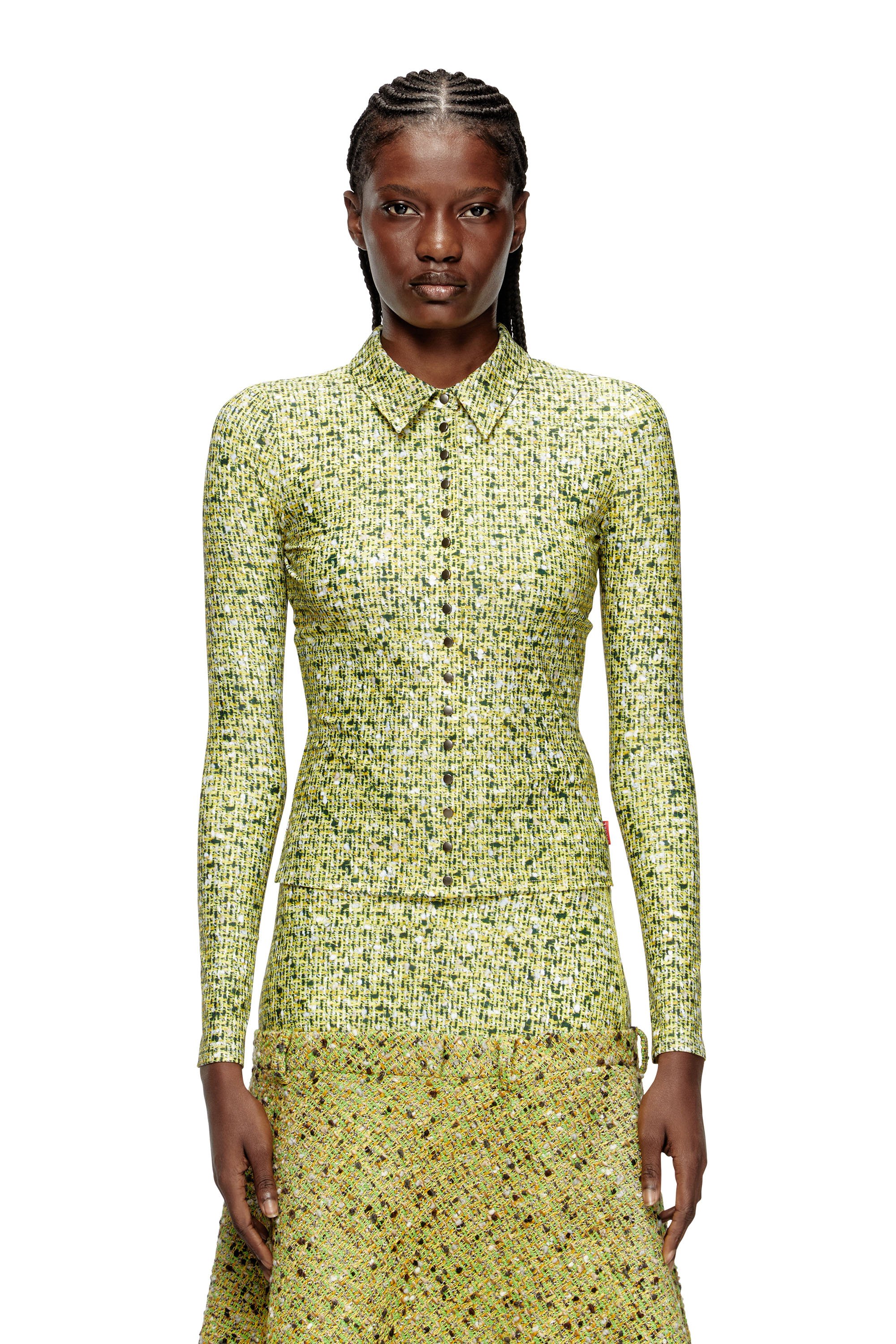 Diesel - C-ELAZ-BC, Woman's Stretch fabric shirt with bouclé print in Yellow - 1