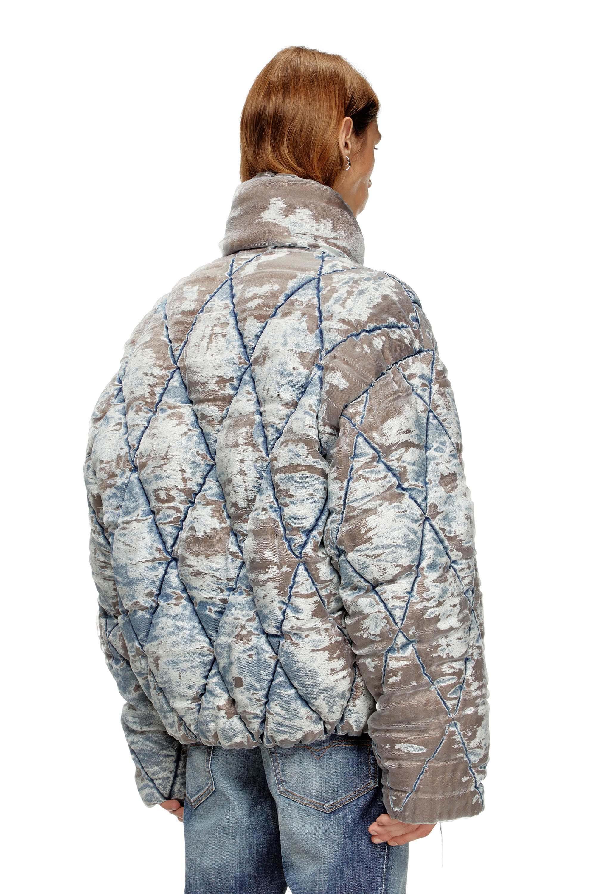 Diesel - W-KONS, Man's Padded jacket in argyle-quilted devoré denim in null - 4