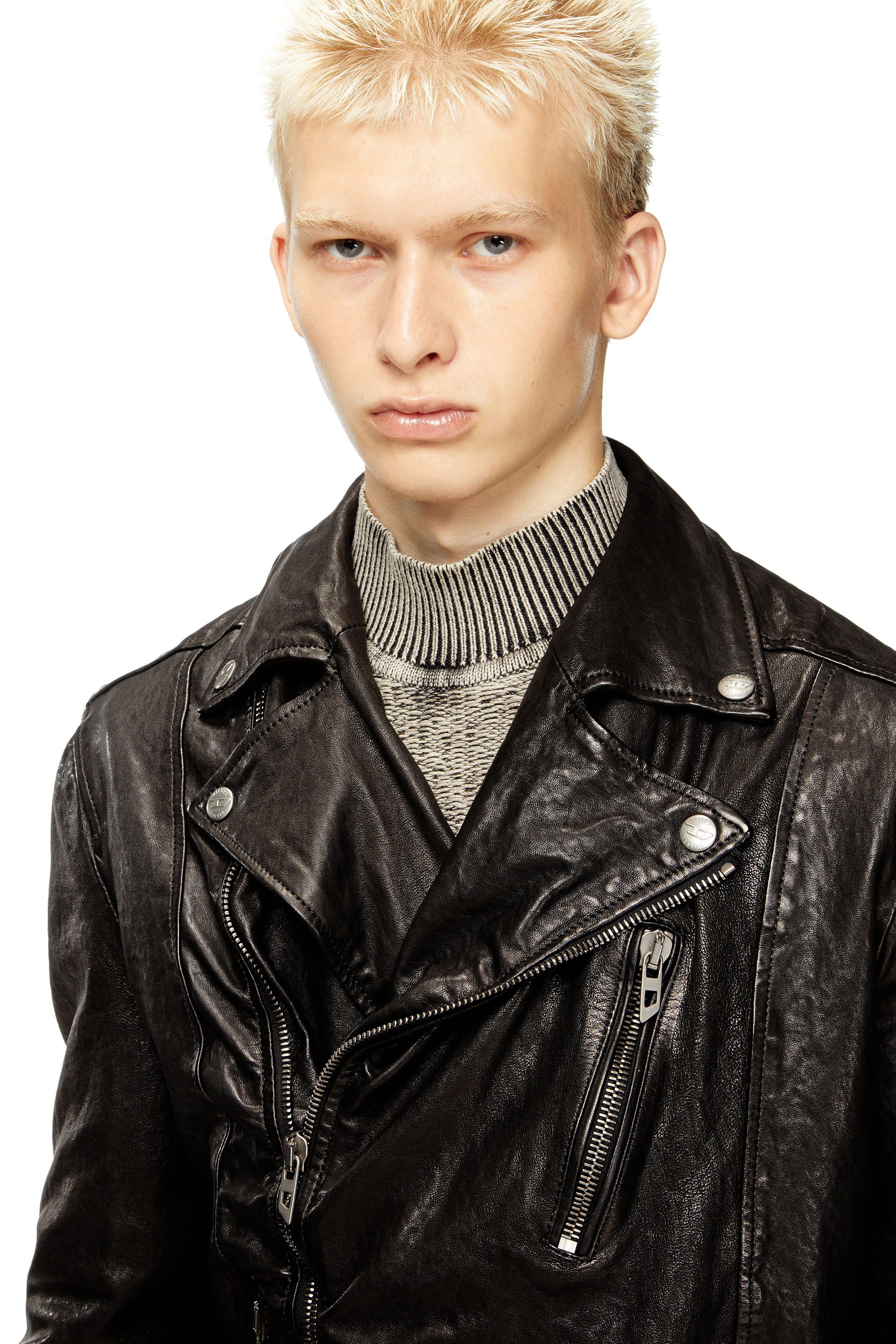Diesel - L-UNCAN, Man's Biker jacket in boiled leather in Black - 4