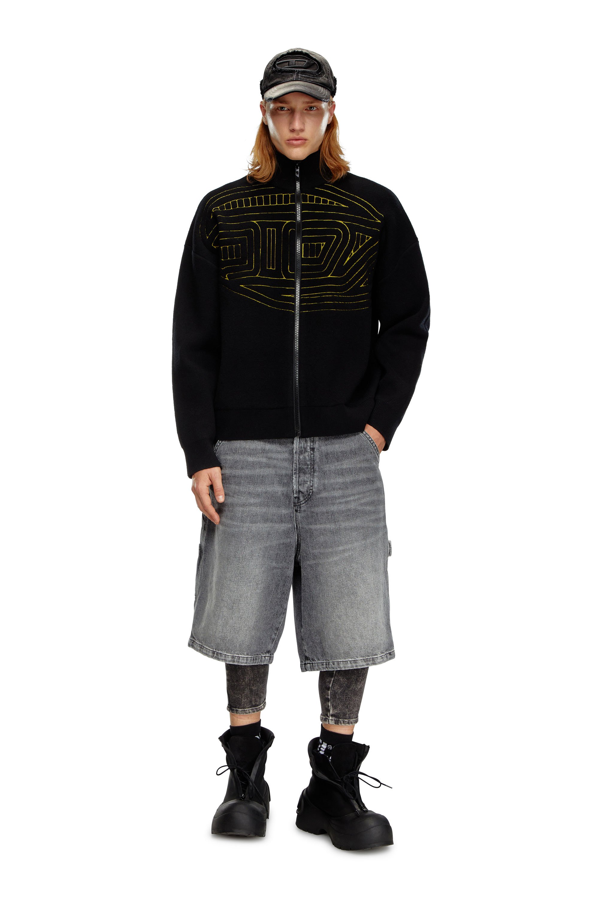 Diesel - K-RALUS, Man Wool-blend zip sweater with graphic logo in Black - Image 4