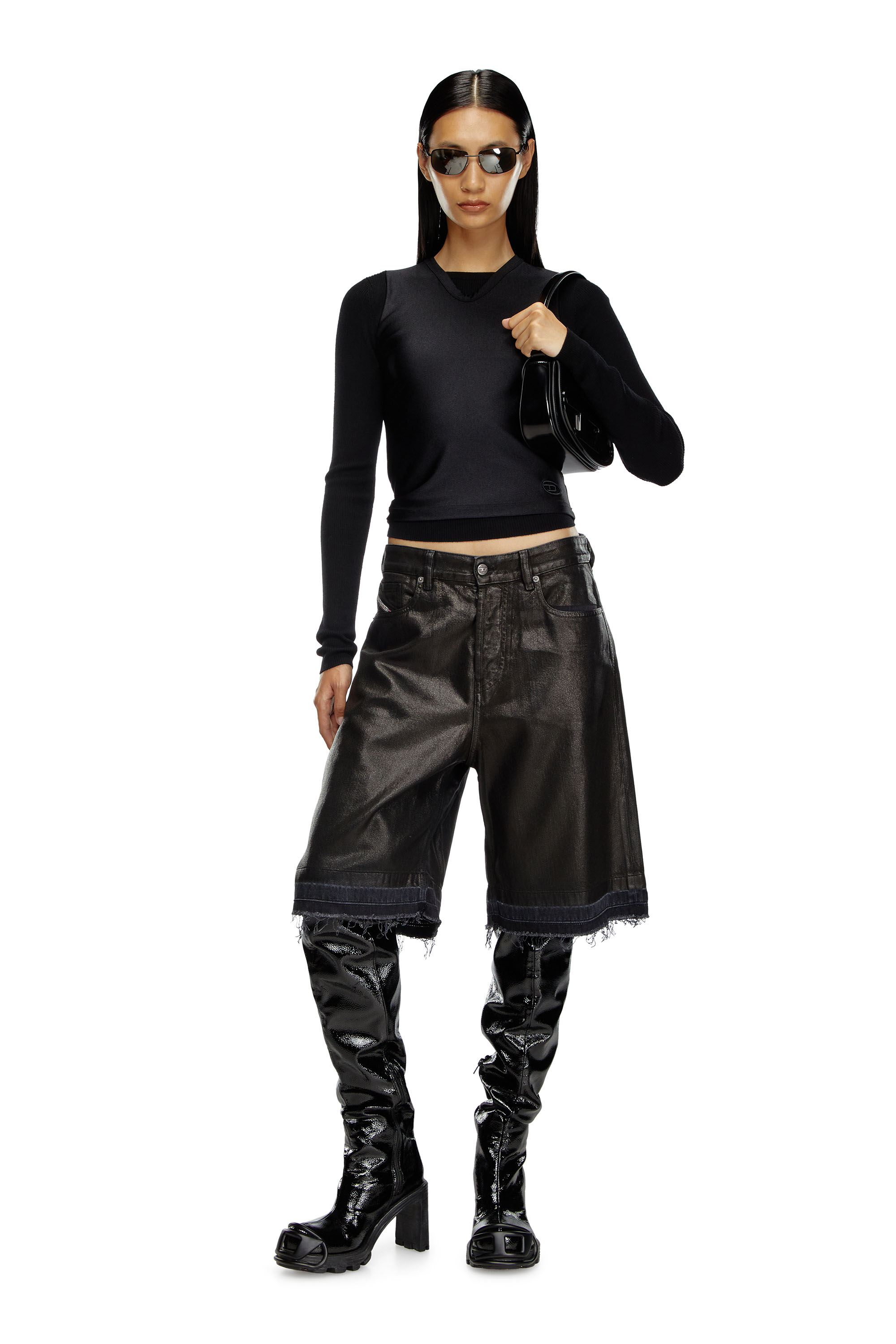 Diesel - DE-SIRE-SHORT, Woman's Shorts in coated tailoring denim in Black - 1