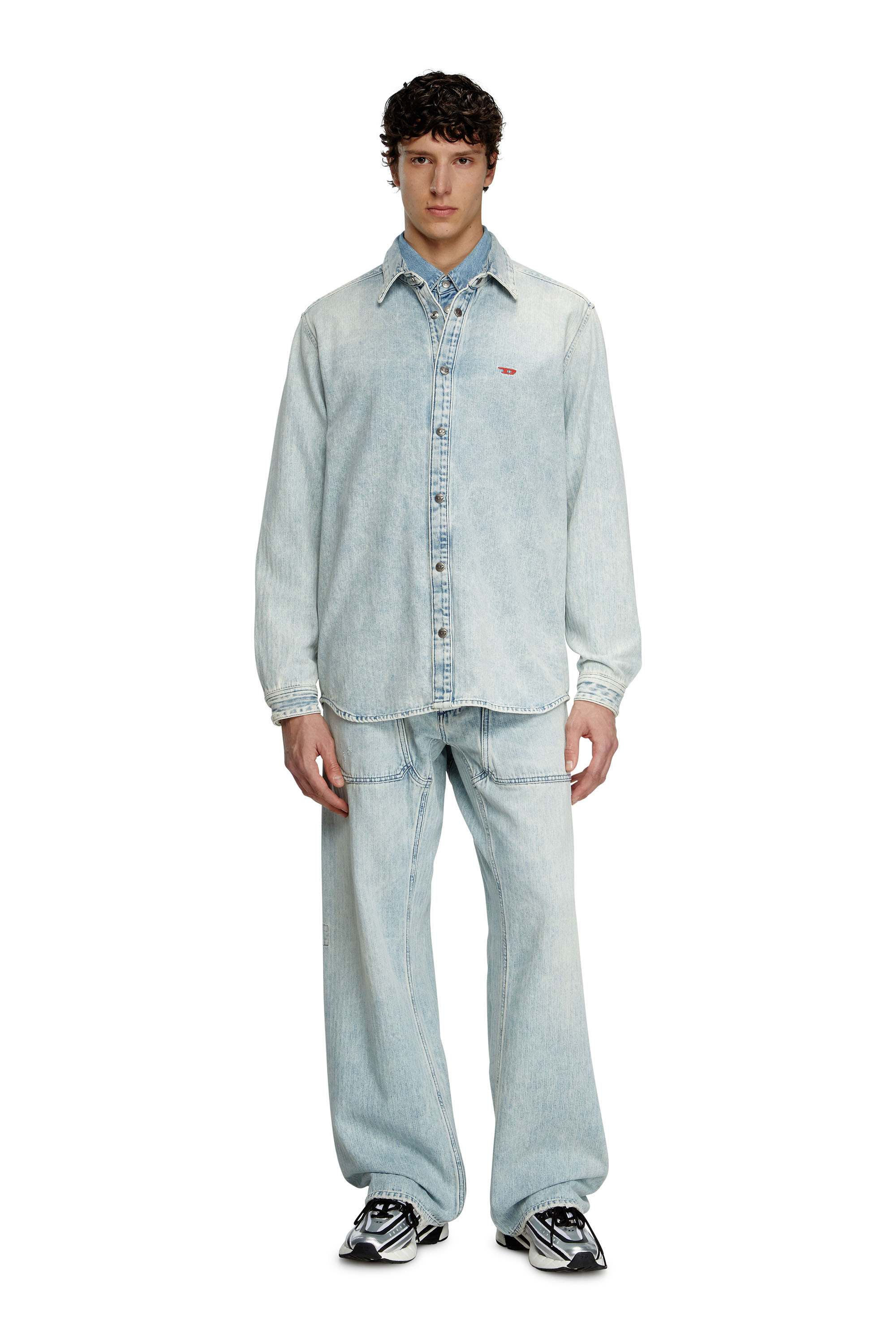 Diesel - D-SIMPLY, Man's Shirt in herringbone denim in Light Blue - 2