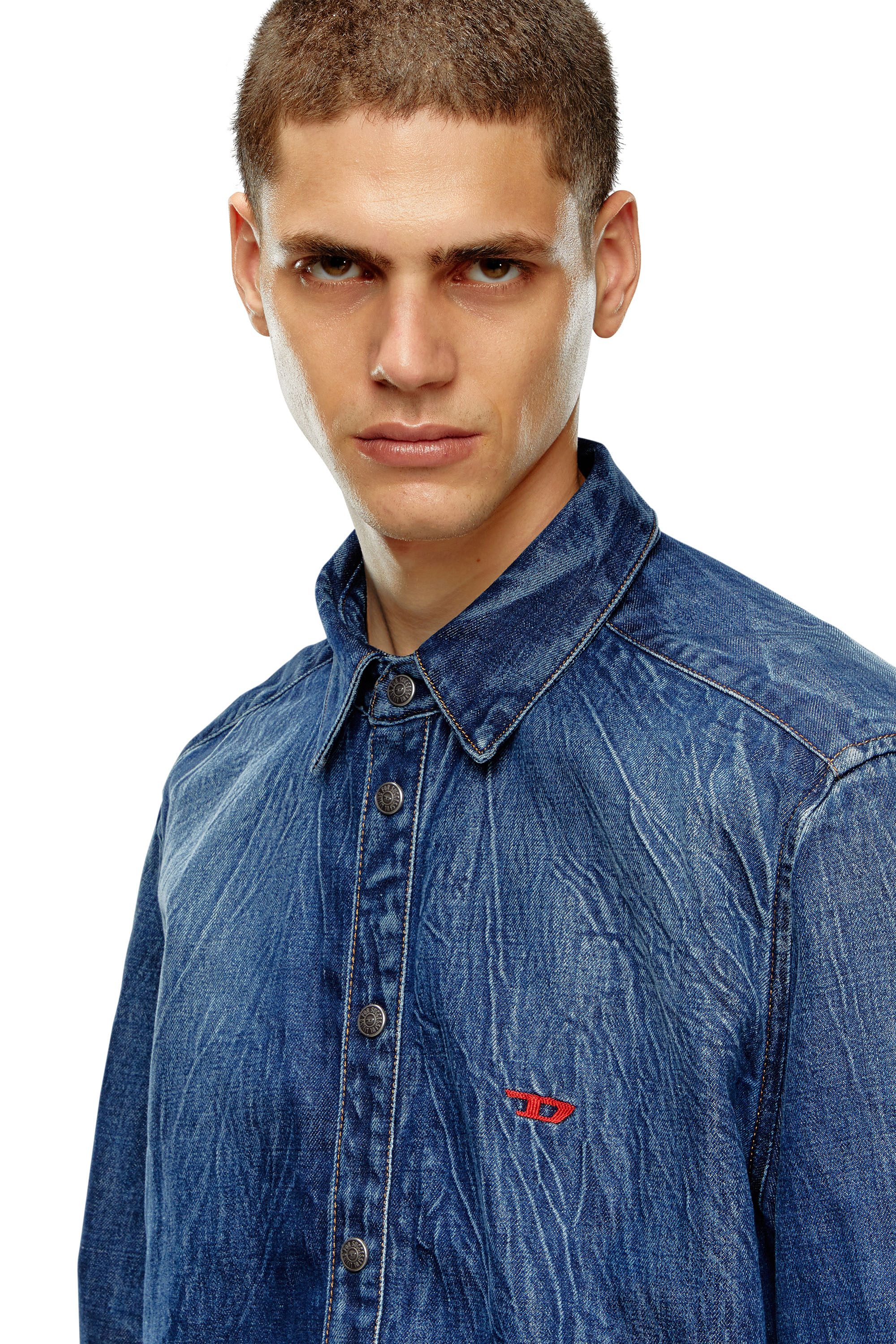 Diesel - D-SIMPLY-S2, Man Stretch denim shirt with 3D whiskers in Blue - Image 5