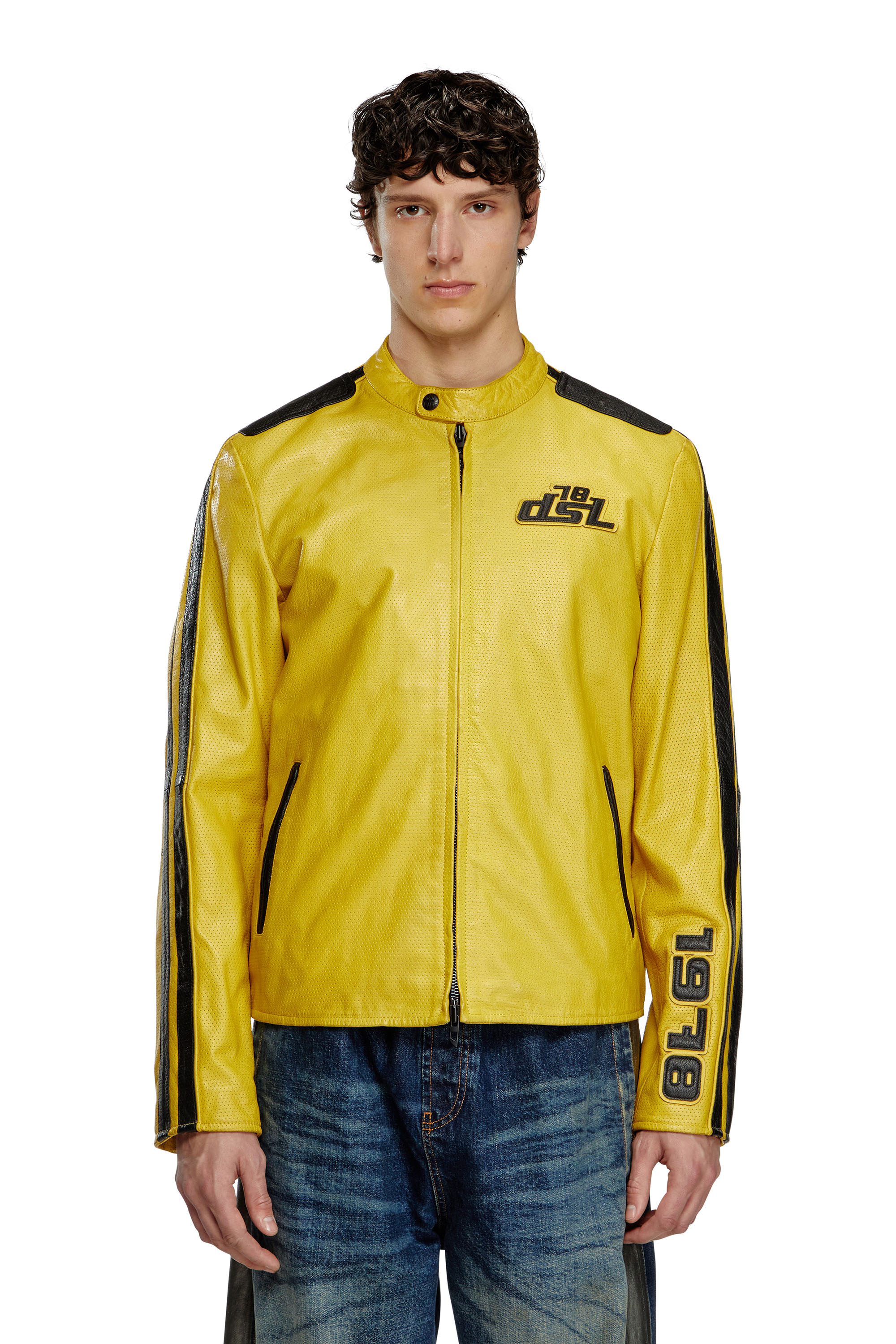 Diesel - L-POP, Chaqueta de motorista de cuero perforado Unisex in Amarillo - 2