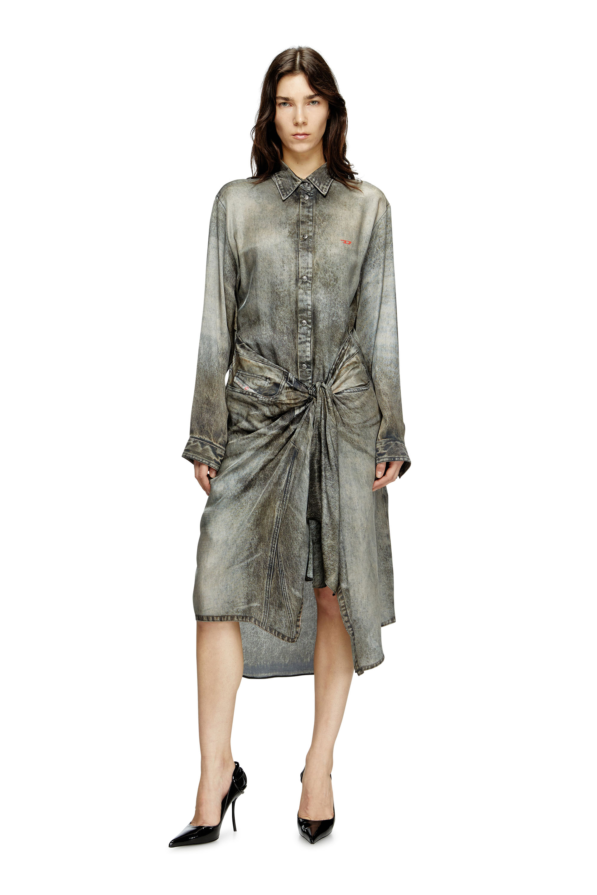 Diesel - D-ILETTA, Vestido de corte cruzado de viscosa tipo denim Mujer in Gris - 2