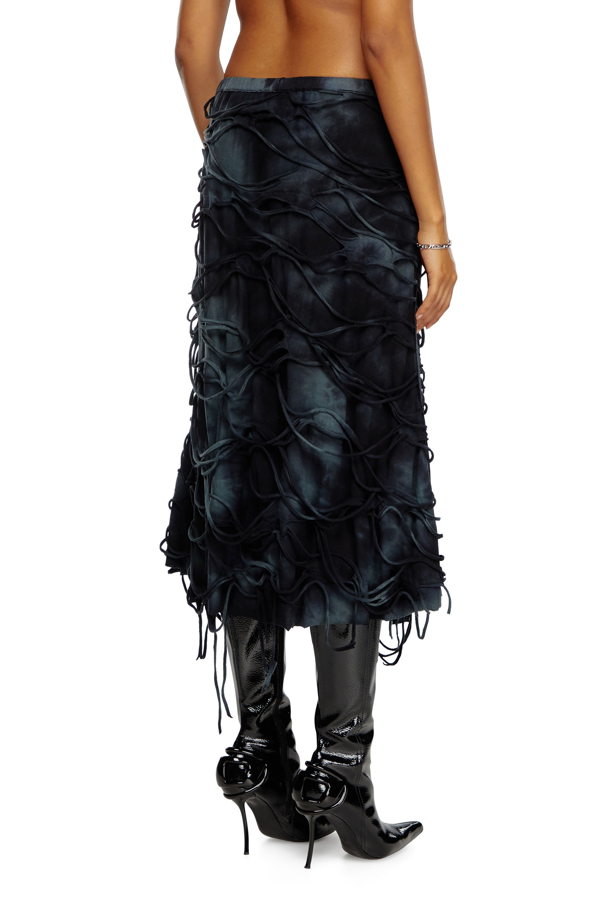 Diesel - O-JAL, Mujer Falda midi con mechas flotantes in Negro - Image 3