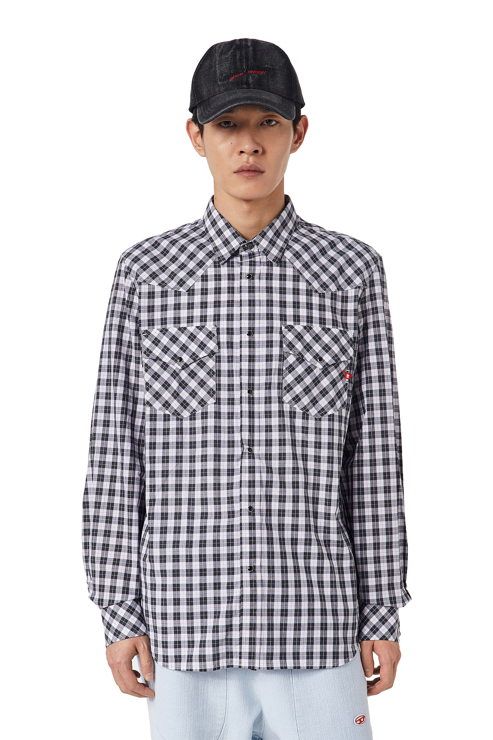 S-EAST-LONG-CL Man: Western shirt in checked poplin | Diesel