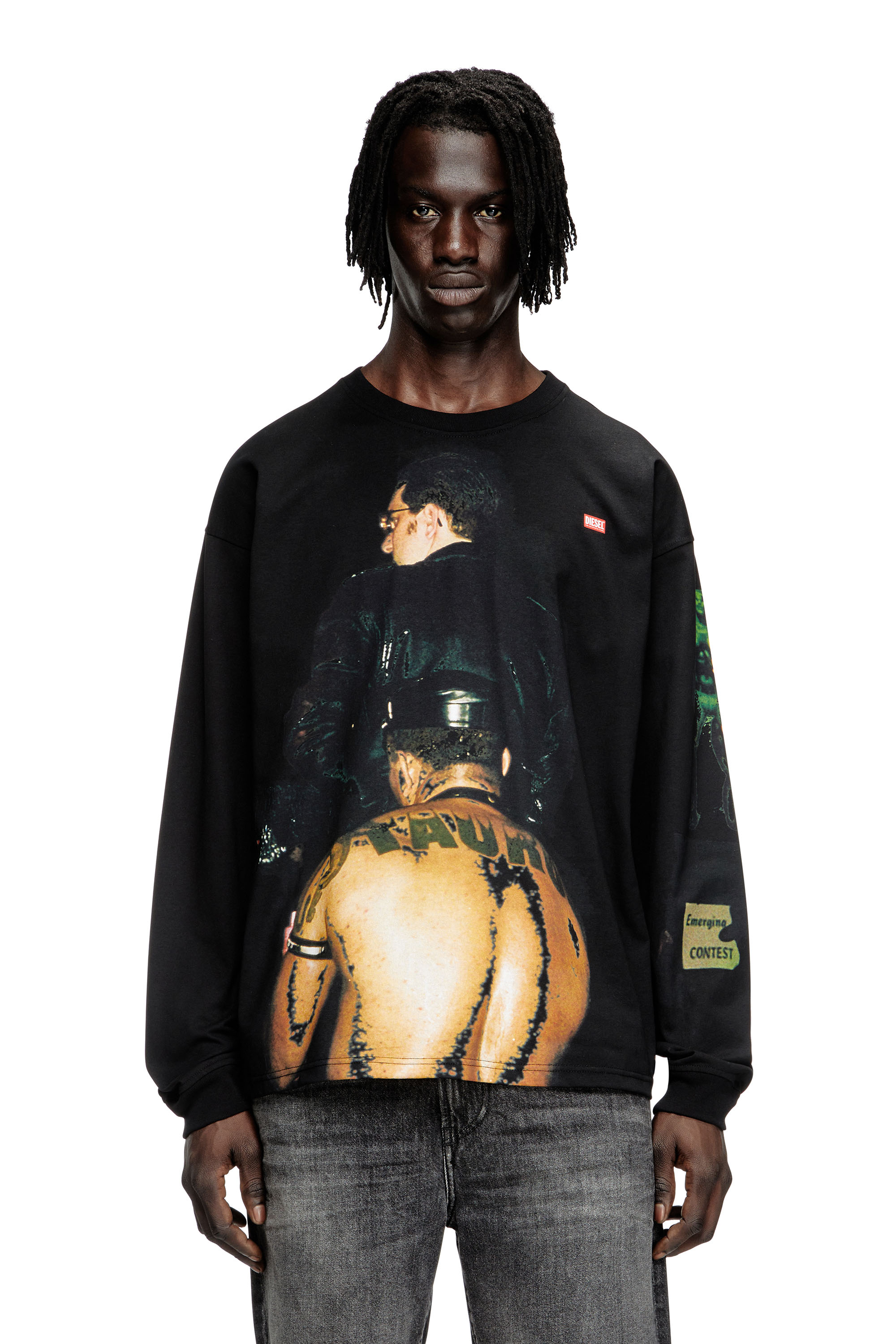 Diesel - PR-T-BOXT-LS-TOM25-1, Camiseta de manga larga con estampado gráfico Unisex in Negro - 1