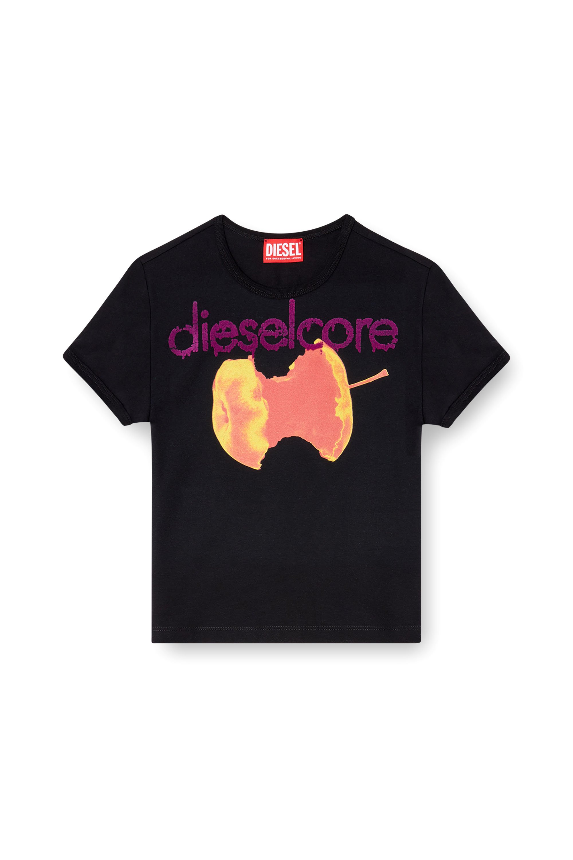 Diesel - T-UNCUTIES-SHORT-Q2, Woman's T-shirt with Diesel Core logo in Black - 4