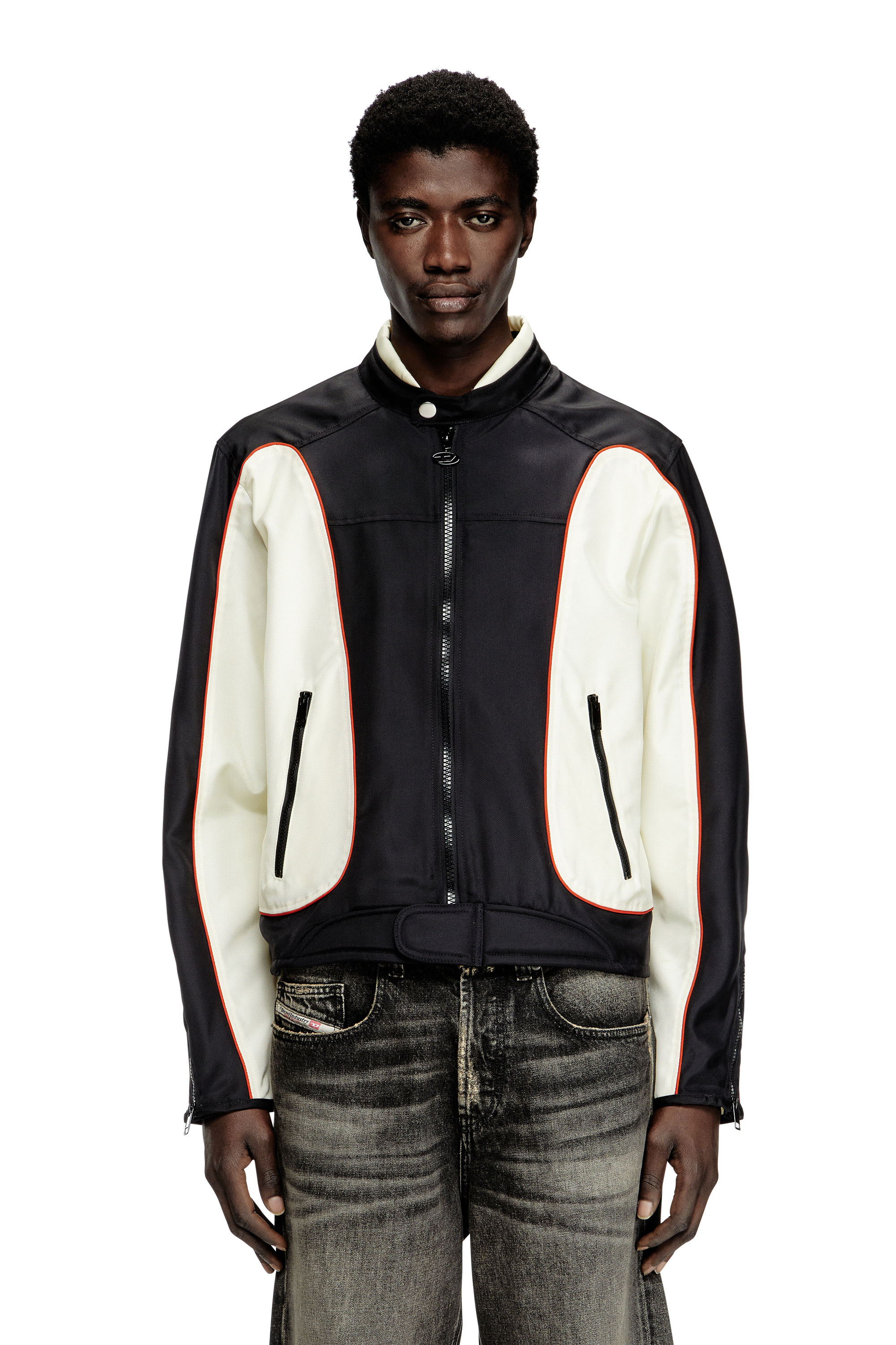 Diesel - J-BLINK-A, Chaqueta biker con bloques de color y ribetes Hombre in Multicolor - 1