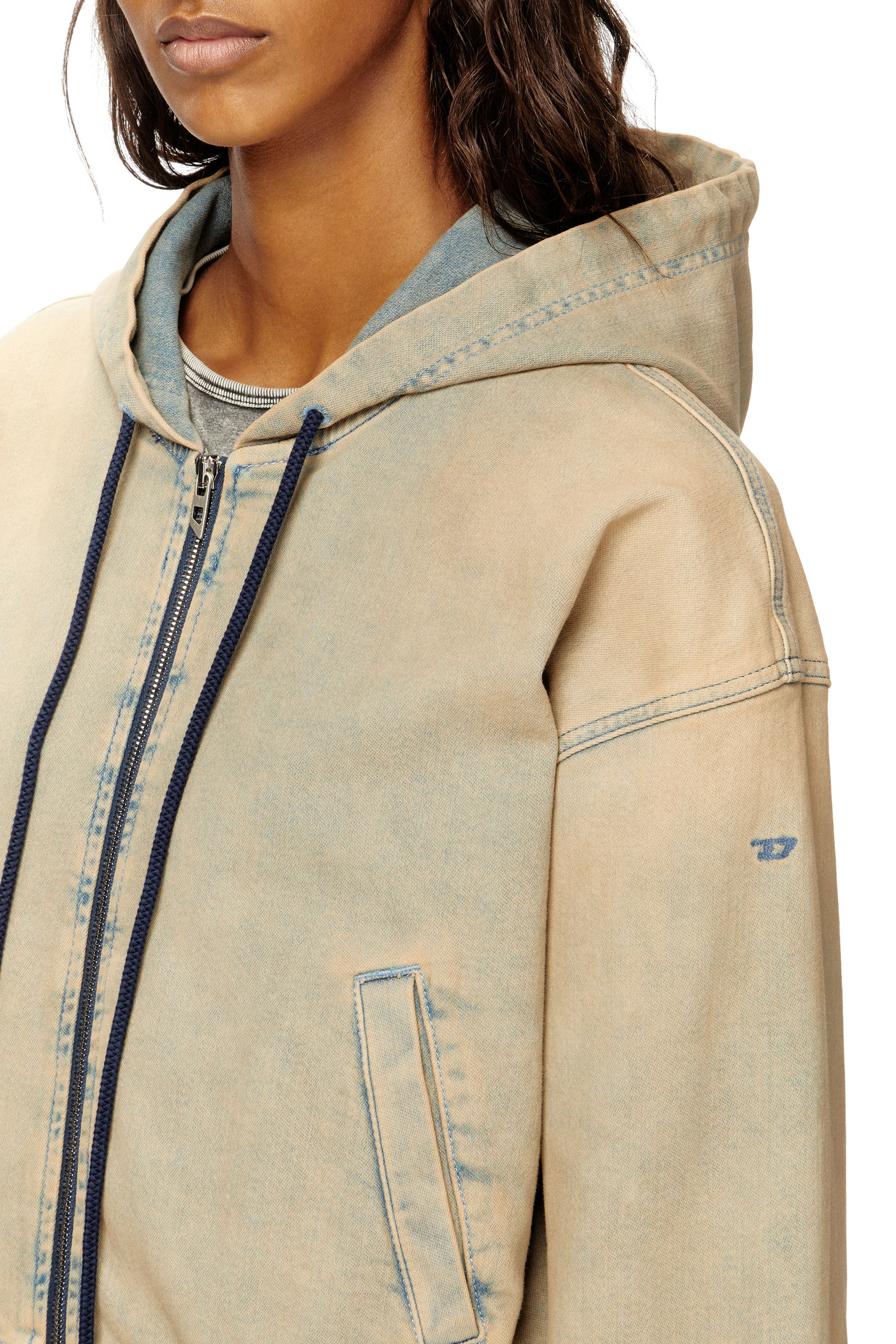 Diesel - DE-GIRI-CROP JOGG, Woman's Zipped hoodie in coloured JoggJeans in Beige/Blue - 4