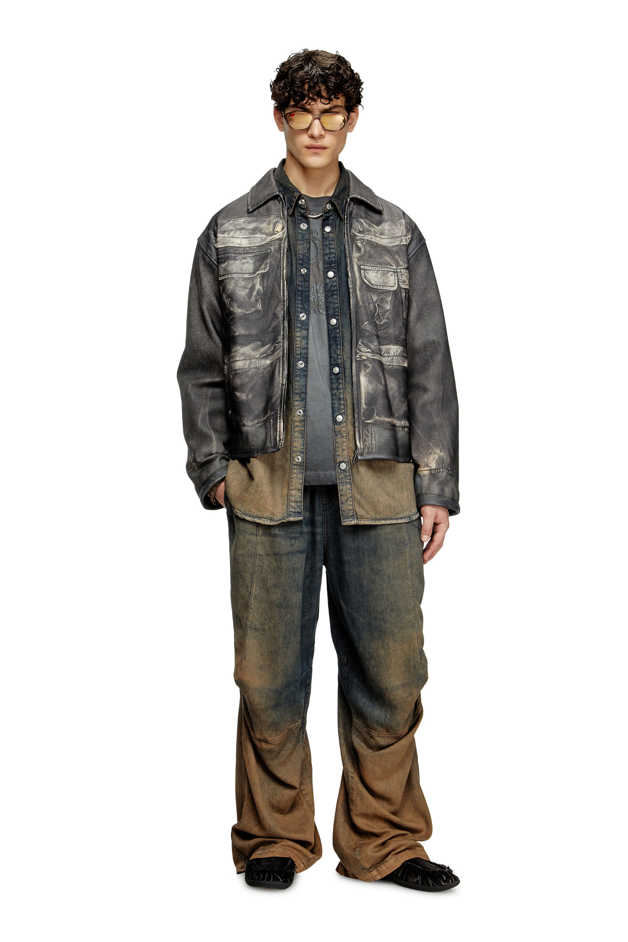 Diesel - L-MAYER, Chaqueta de cuero con bolsillos trampantojo Hombre in Negro - 2