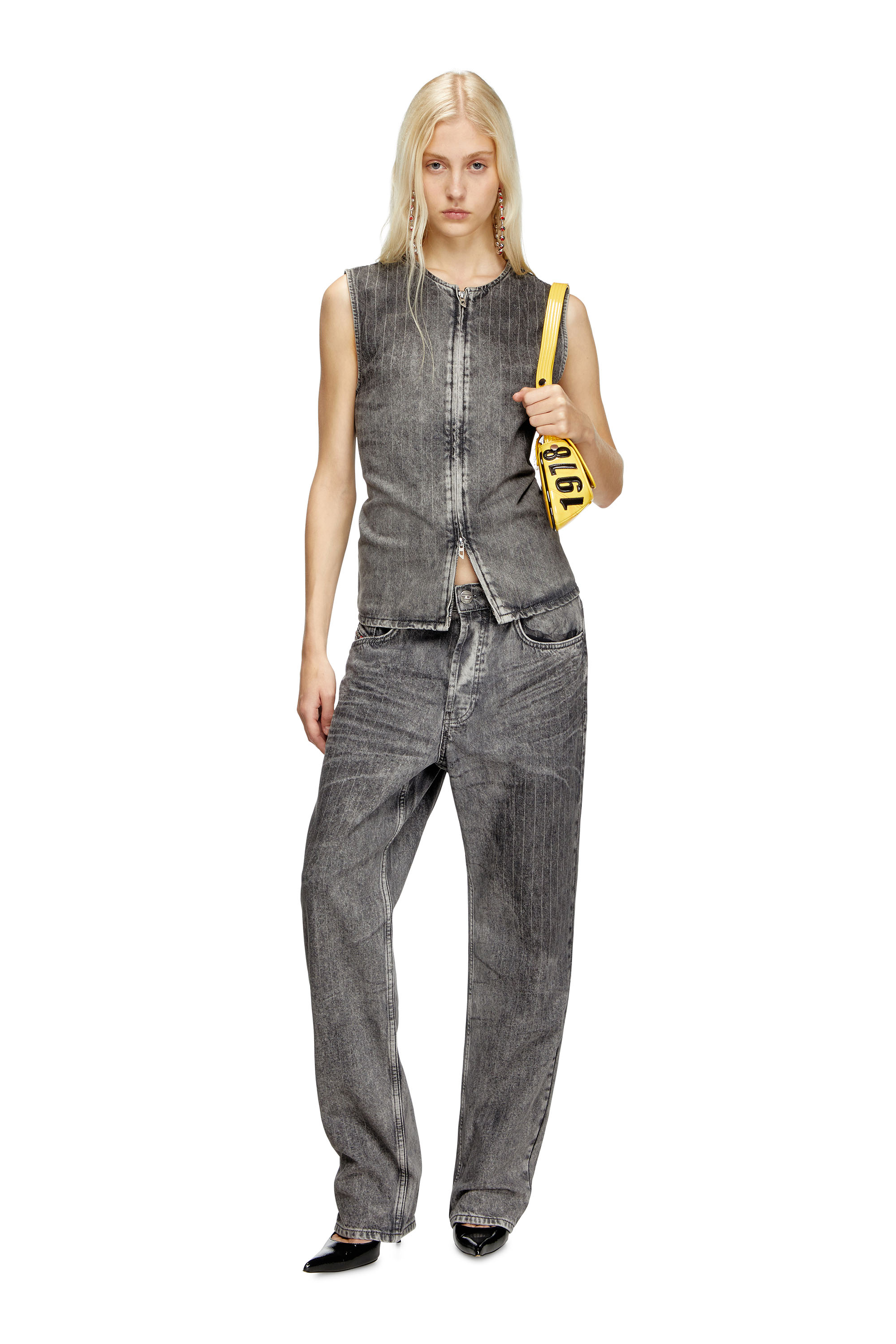 Diesel - D-SUND-S, Unisex's Vest in tailoring pinstripe denim in Grey - 6