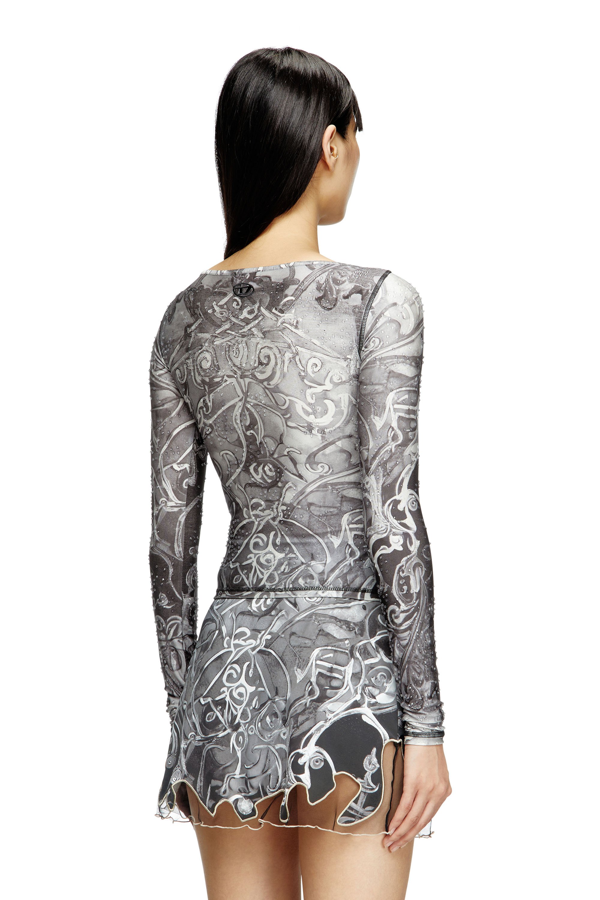 Diesel - T-ANTICA-LS, Woman's Printed top with crystal droplets in Grey - 3
