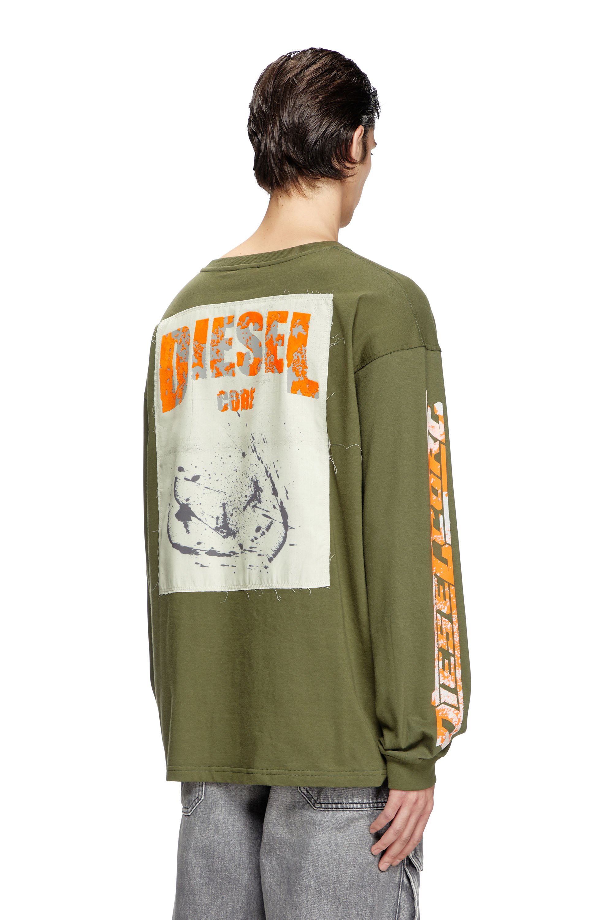 Diesel - T-BOXT-LS-SLITS-R5, Man's Long-sleeve T-shirt with graphic patches in Military Green - 2