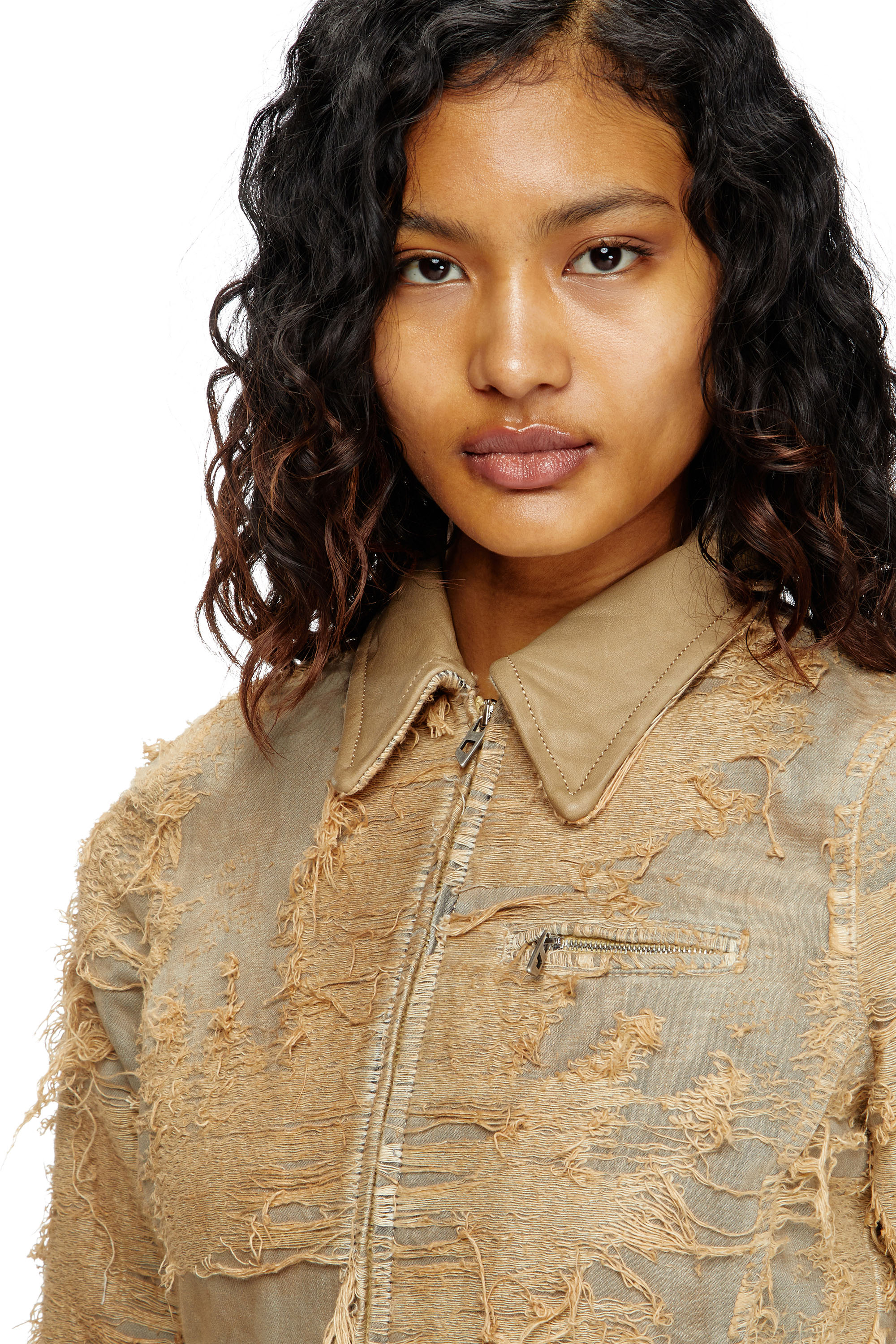 Diesel - DE-NEA-FSG, Woman's Slim jacket in overdyed floating-thread denim in Light Brown - 4