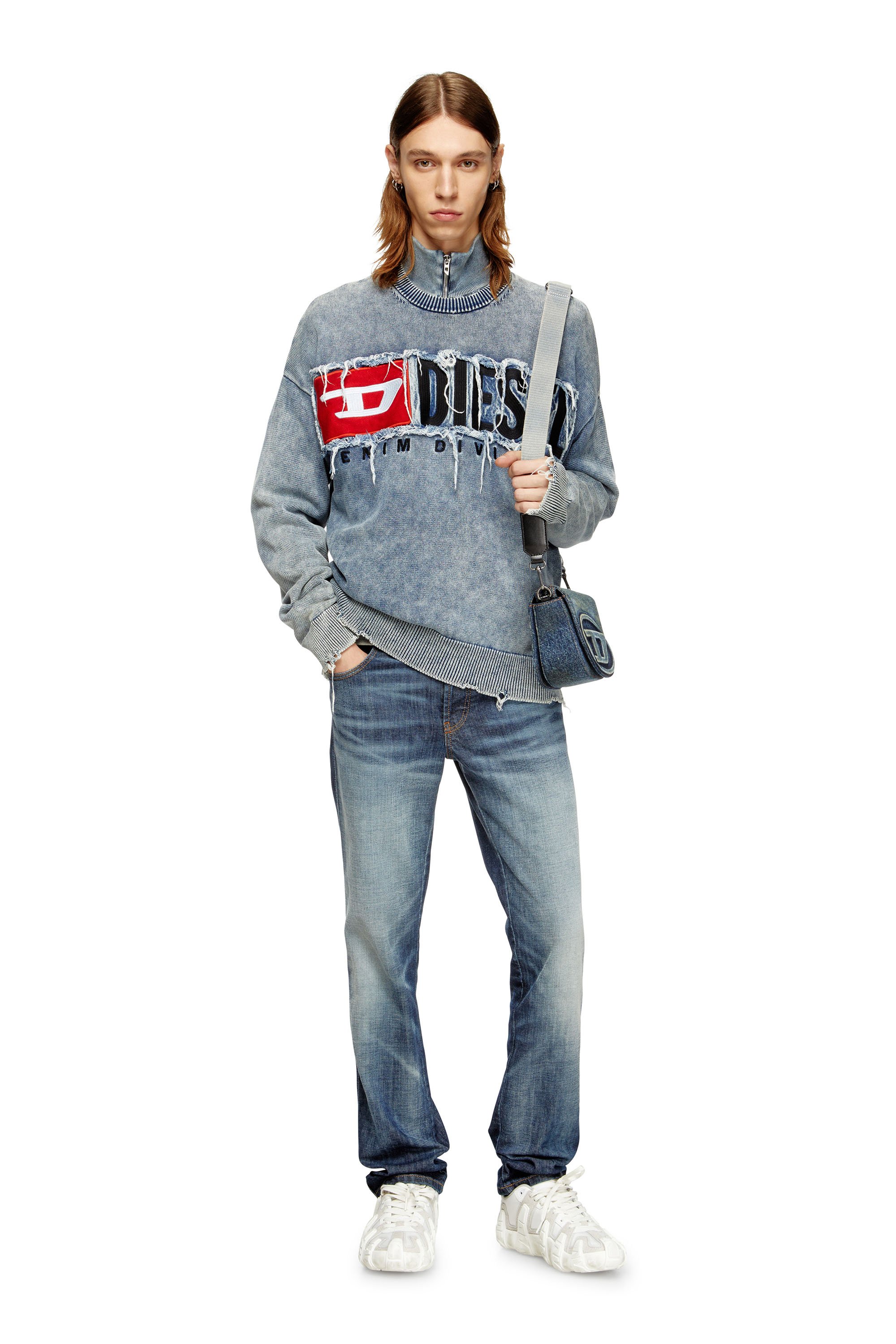 Diesel - K-FRONZI, Cotton jumper with denim logo patch Hombre in ToBeDefined - 2
