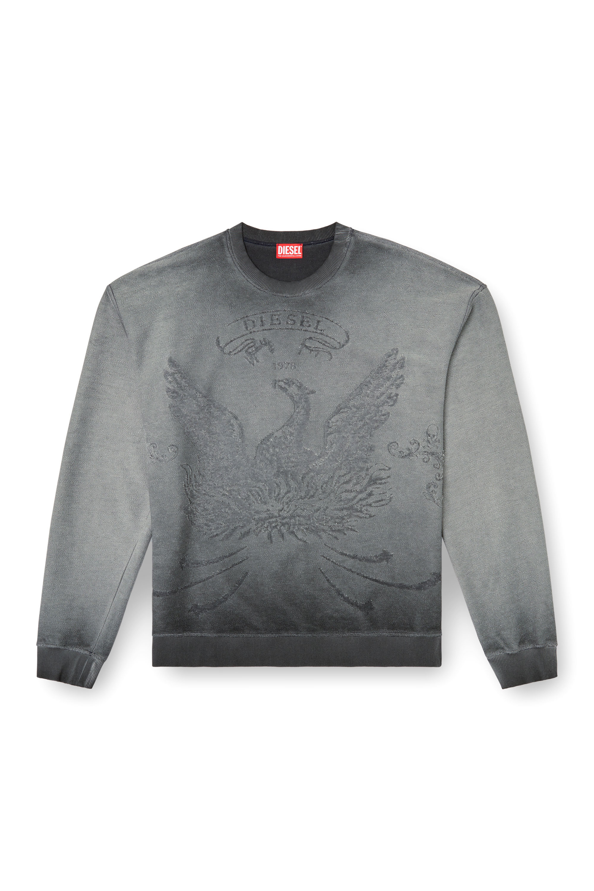 Diesel - S-ARON, Man's Faded sweatshirt with devoré Phoenix logo in Grey - 4