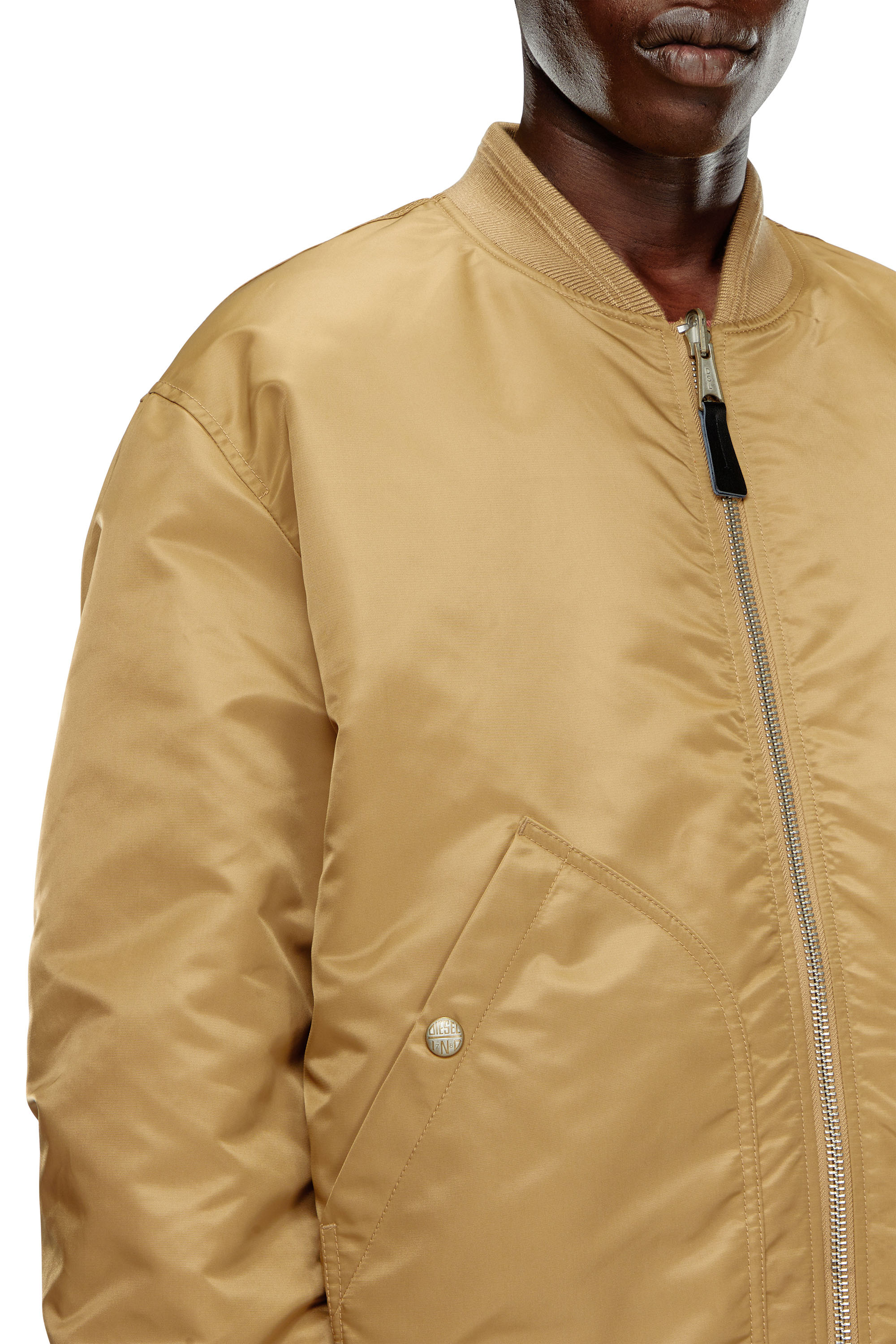 Diesel - J-HELD, Man's Bomber in padded nylon with Oval D in Light Brown - 4