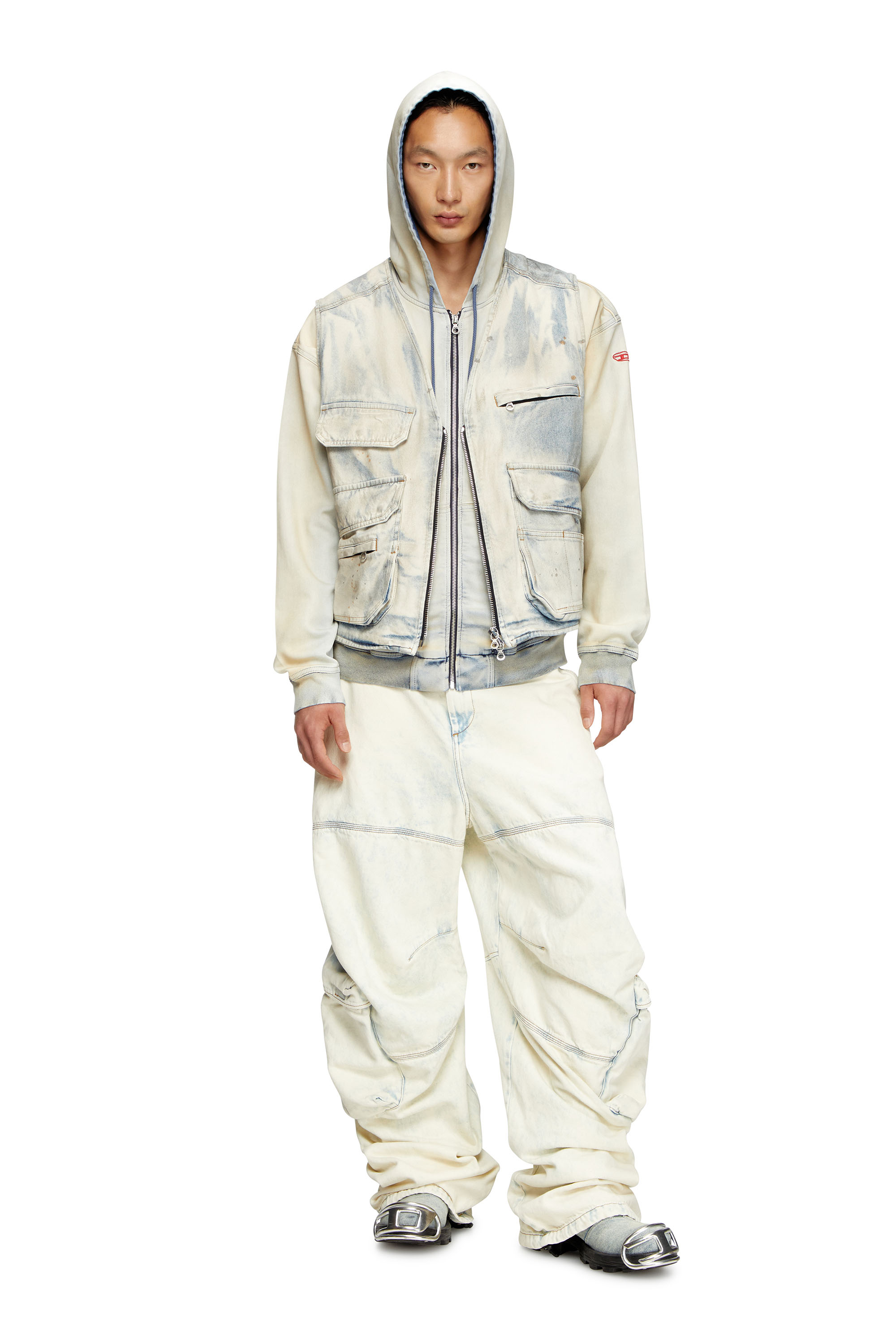 Diesel - D-GIR-S TRACK, Unisex's Zip-up hoodie in coated dusty Track Denim in Light Blue - 4