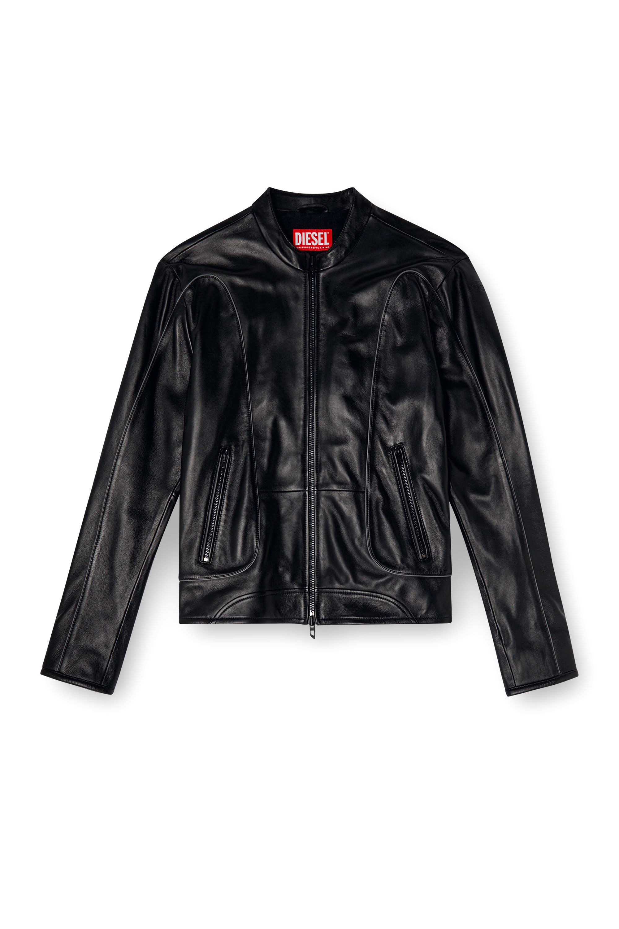 Diesel - L-KRIXY, Chaqueta biker de cuero con detalles de ribetes Hombre in Negro - 5