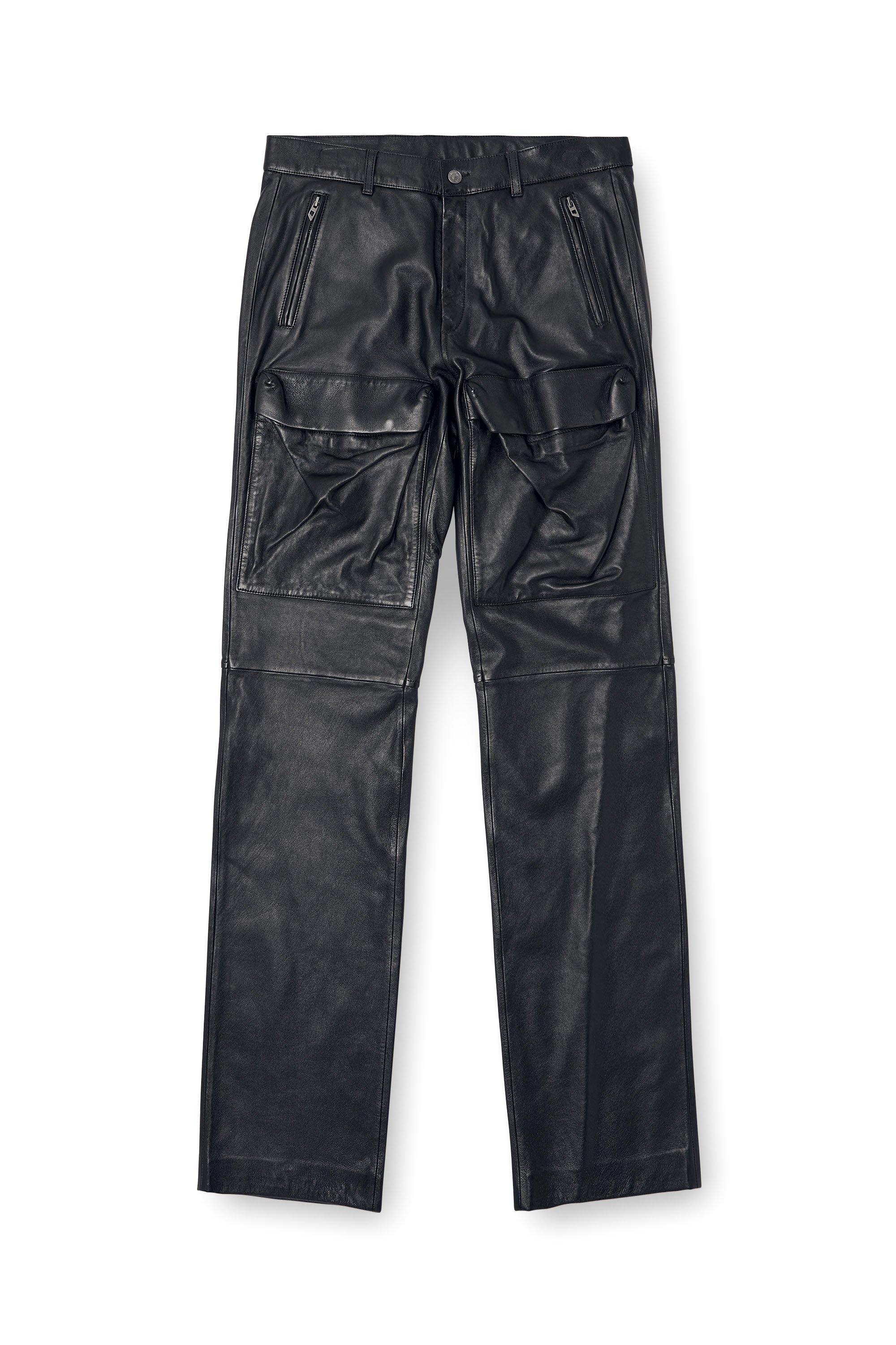 Diesel - P-GAST, Man's Leather pants with utility pockets in Black - 5