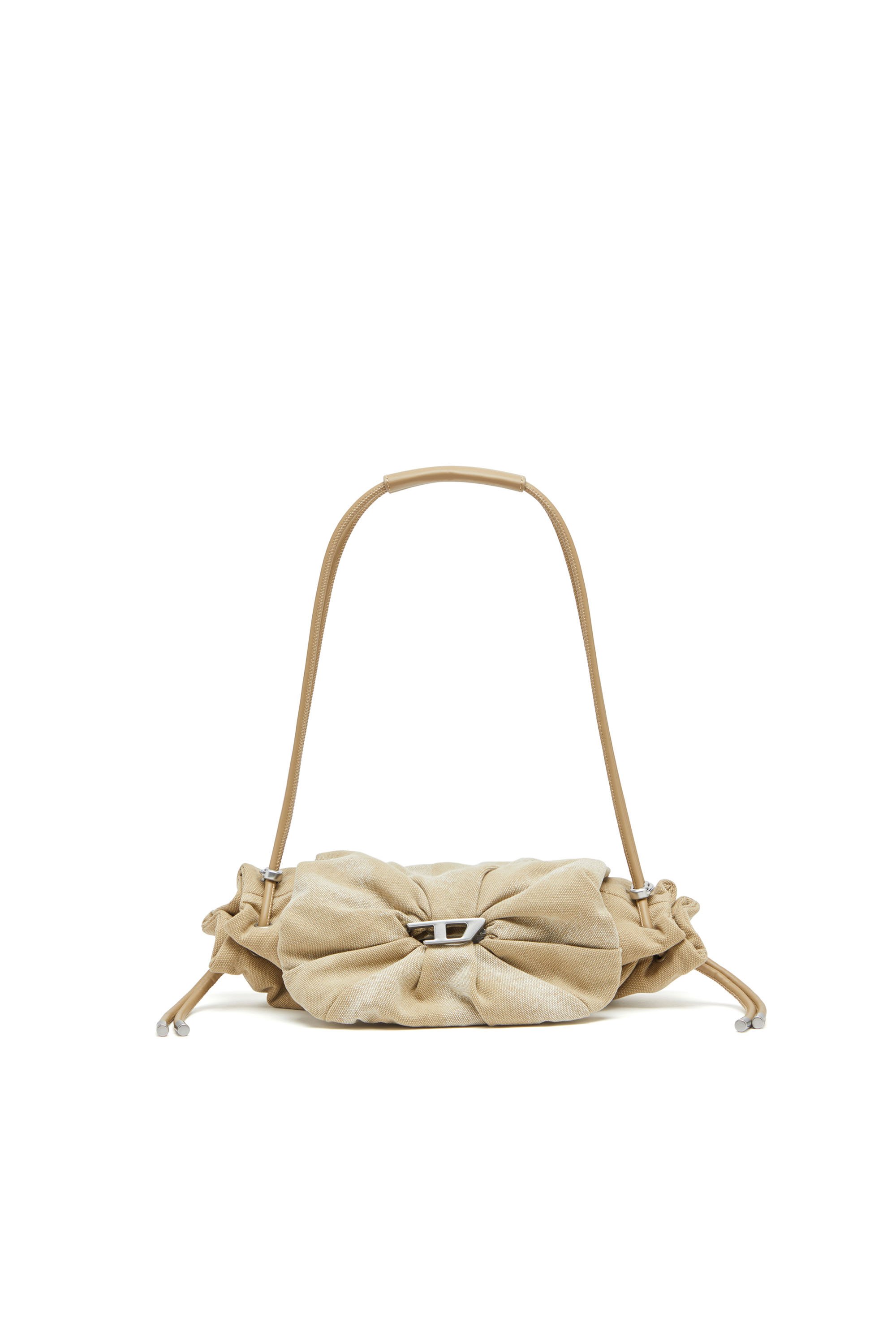 Diesel - SCRUNCH-D SHOULDER S, Scrunch-D S-Pequeño bolso de hombro en lona lavada Mujer in Beige - 1