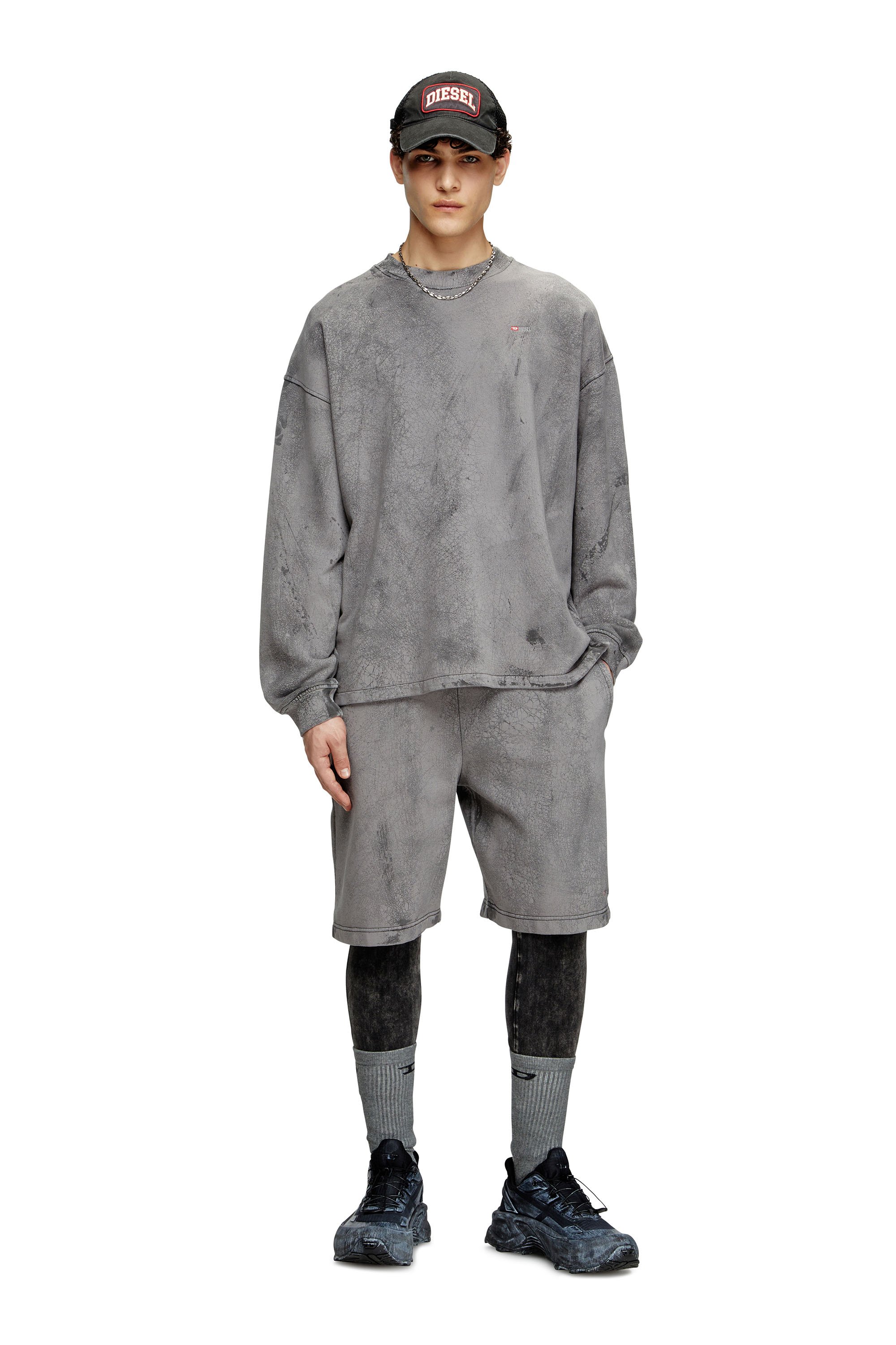 Diesel - S-BAXT-T1, Sudadera con efecto agrietado y logotipo micro Hombre in Gris - 2