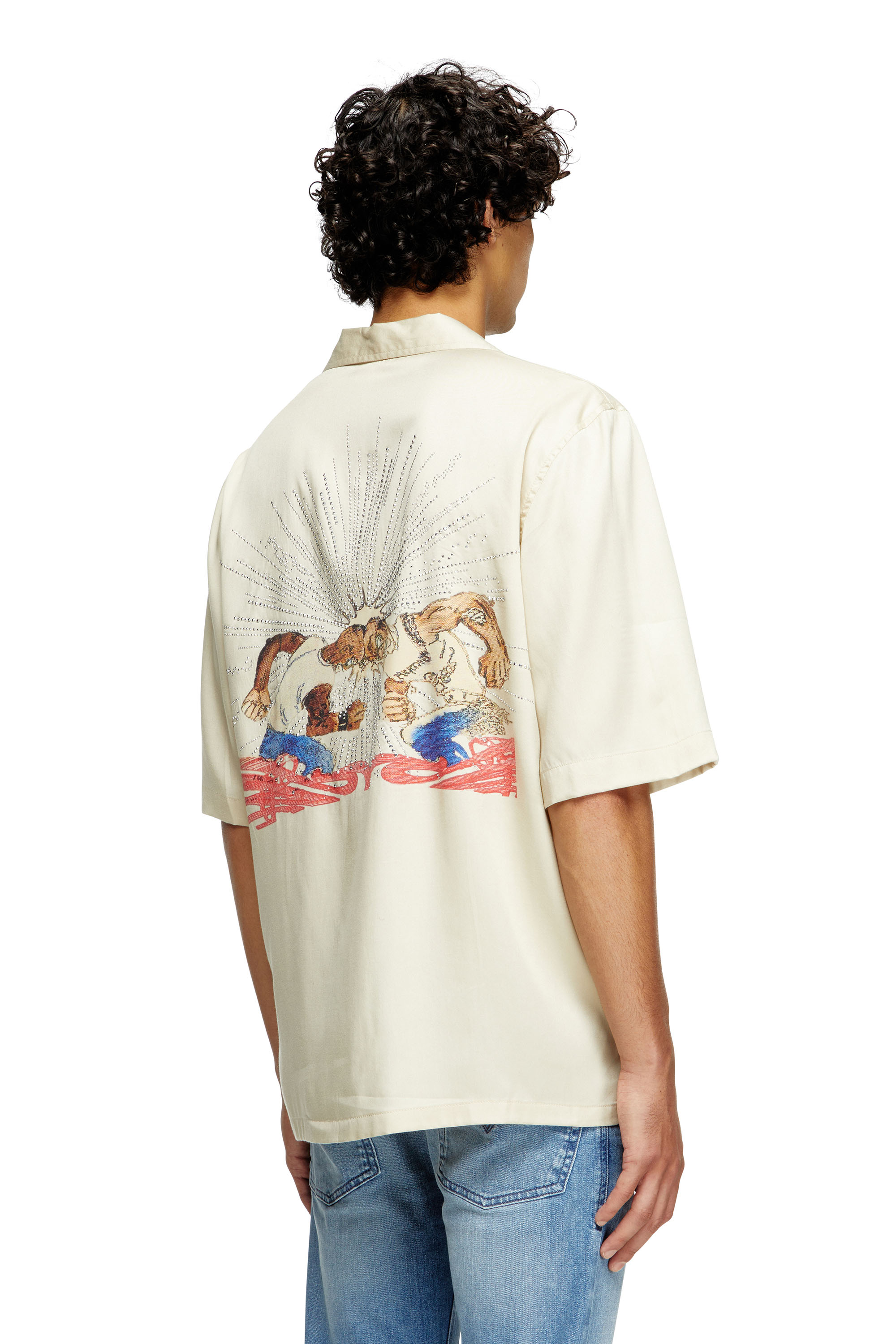 Diesel - S-BRACK-B-EPBR, Man's TENCEL™ shirt with rhinestone graphic in Beige - 3