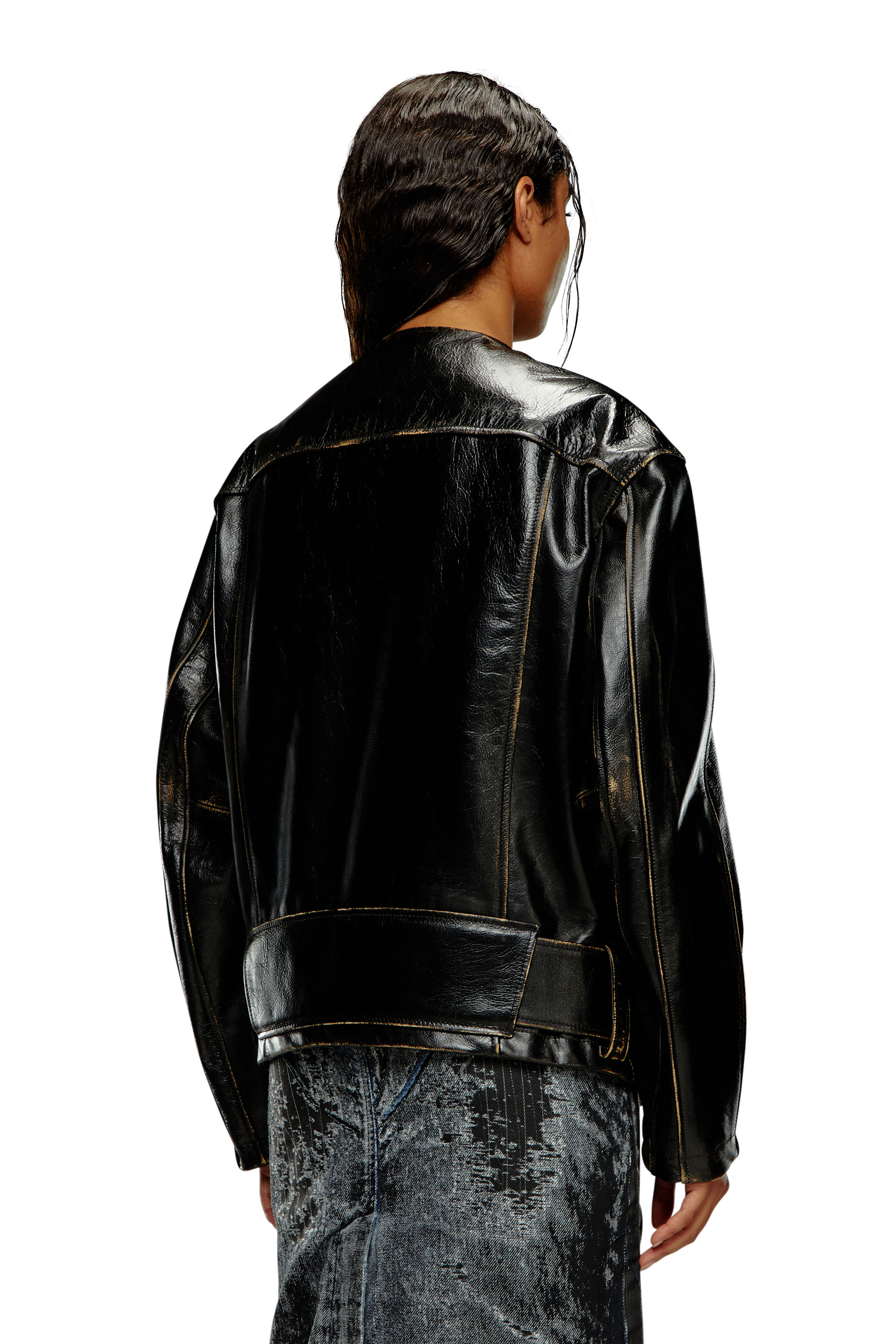 Women's Oversized biker jacket in brushed leather | Black