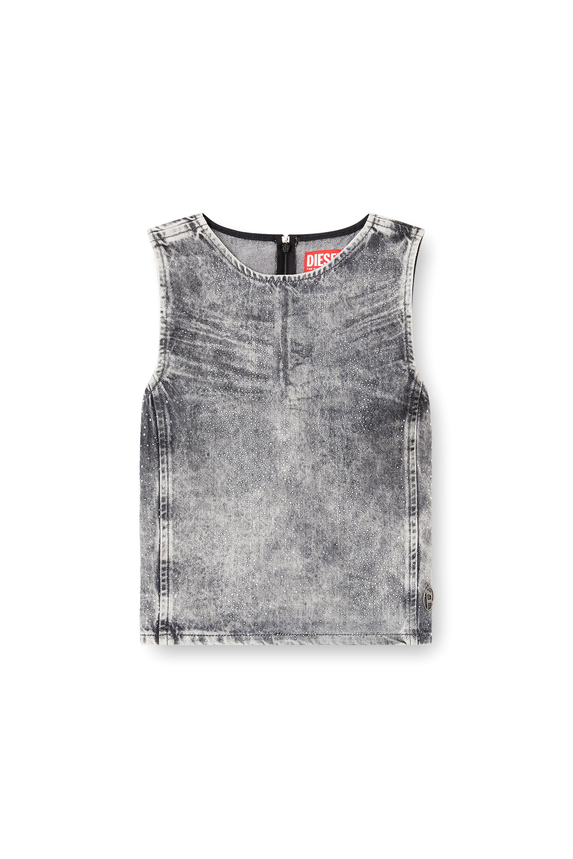 Diesel - DE-PINAR-S, Top sin mangas en denim con cristales Mujer in Gris - 3