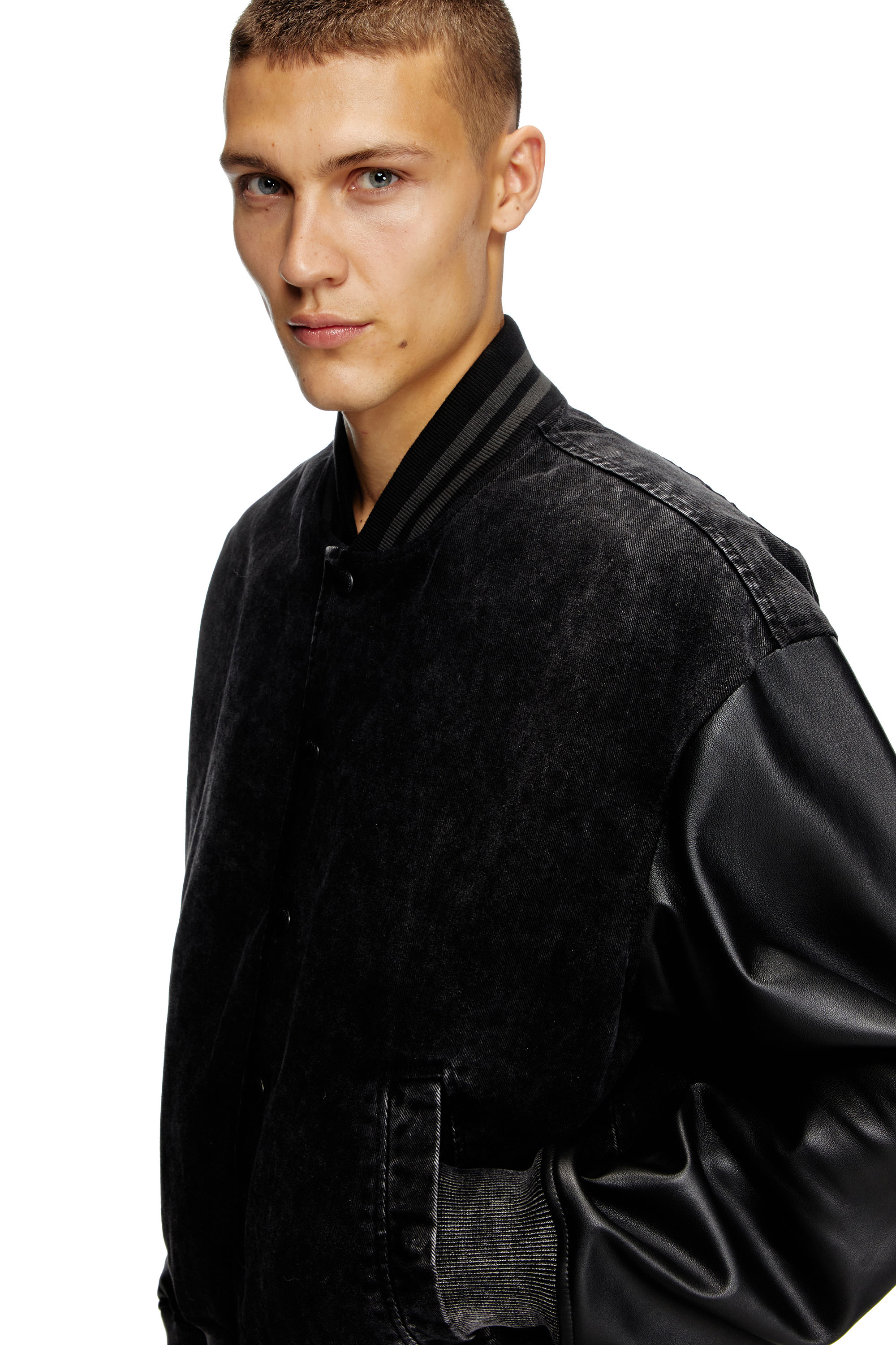 Diesel - L-NYN, Chaqueta bomber de denim y cuero Hombre in Negro - 4