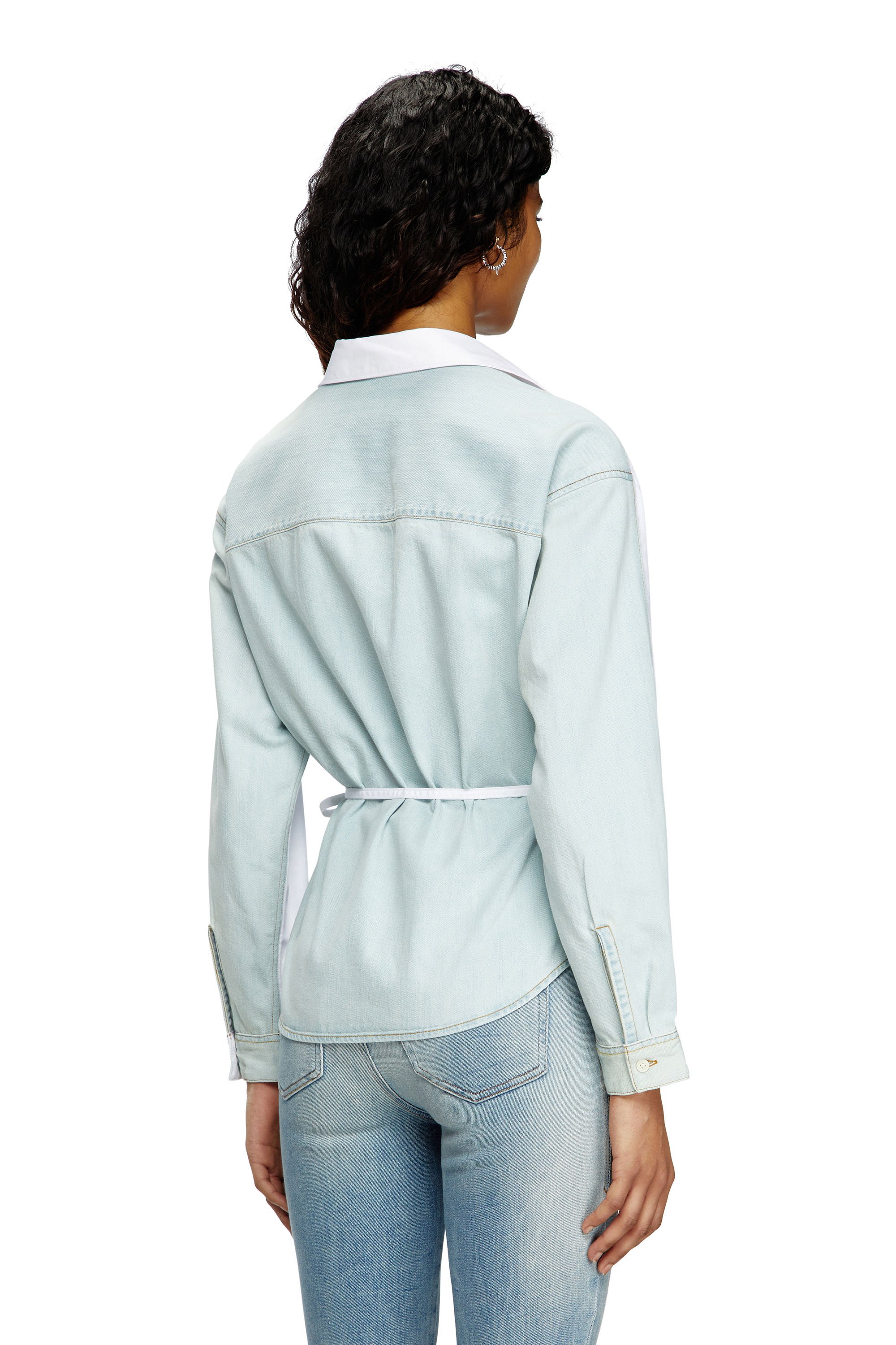 Diesel - C-DELPHI-DEN, Woman's Wrap shirt in poplin and denim in Blue/White - 3