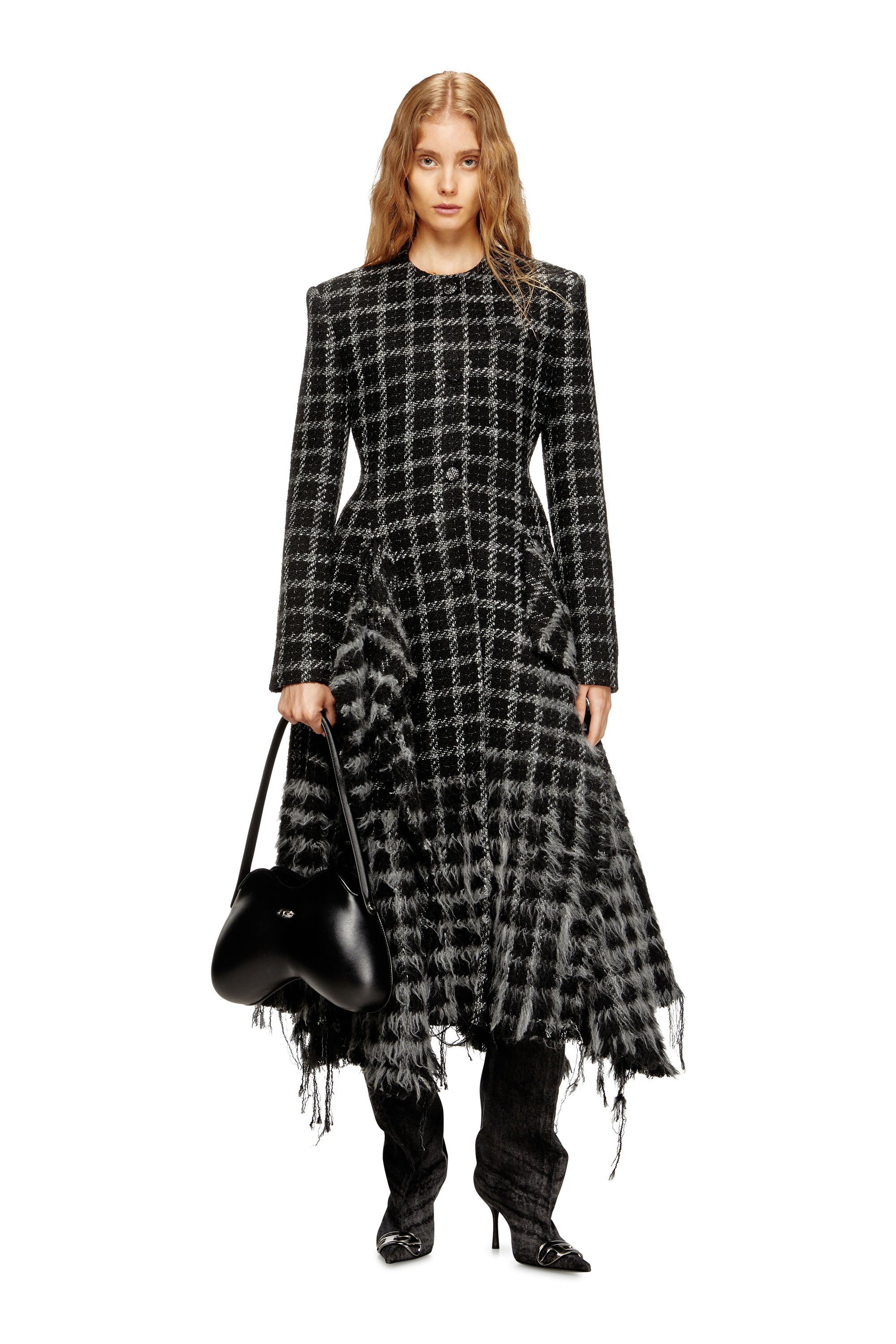 Diesel - G-ABRIE, Abrigo de bouclé con dobladillo deshilachado Mujer in Negro - 2