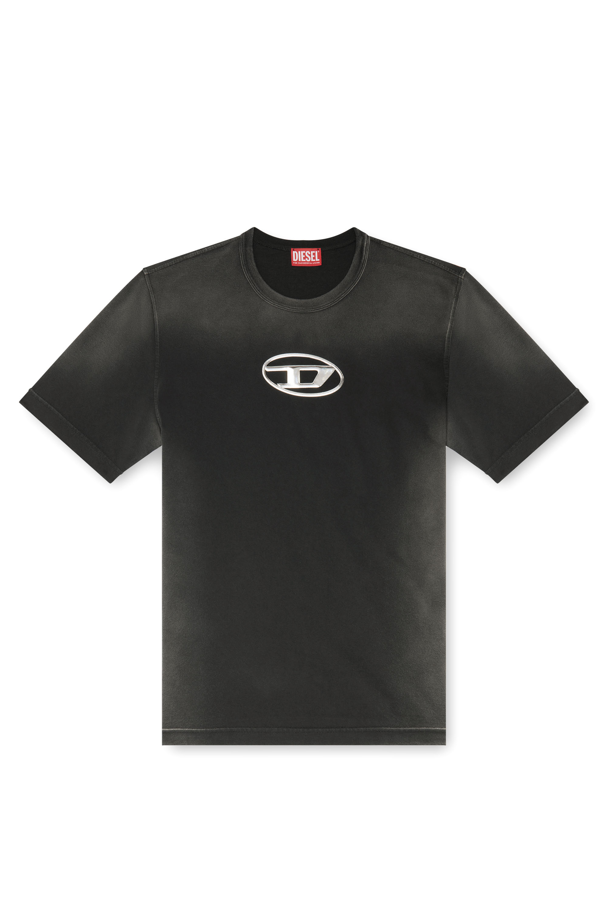 Men's Faded T-shirt with cut-out Oval D logo | Black | Diesel