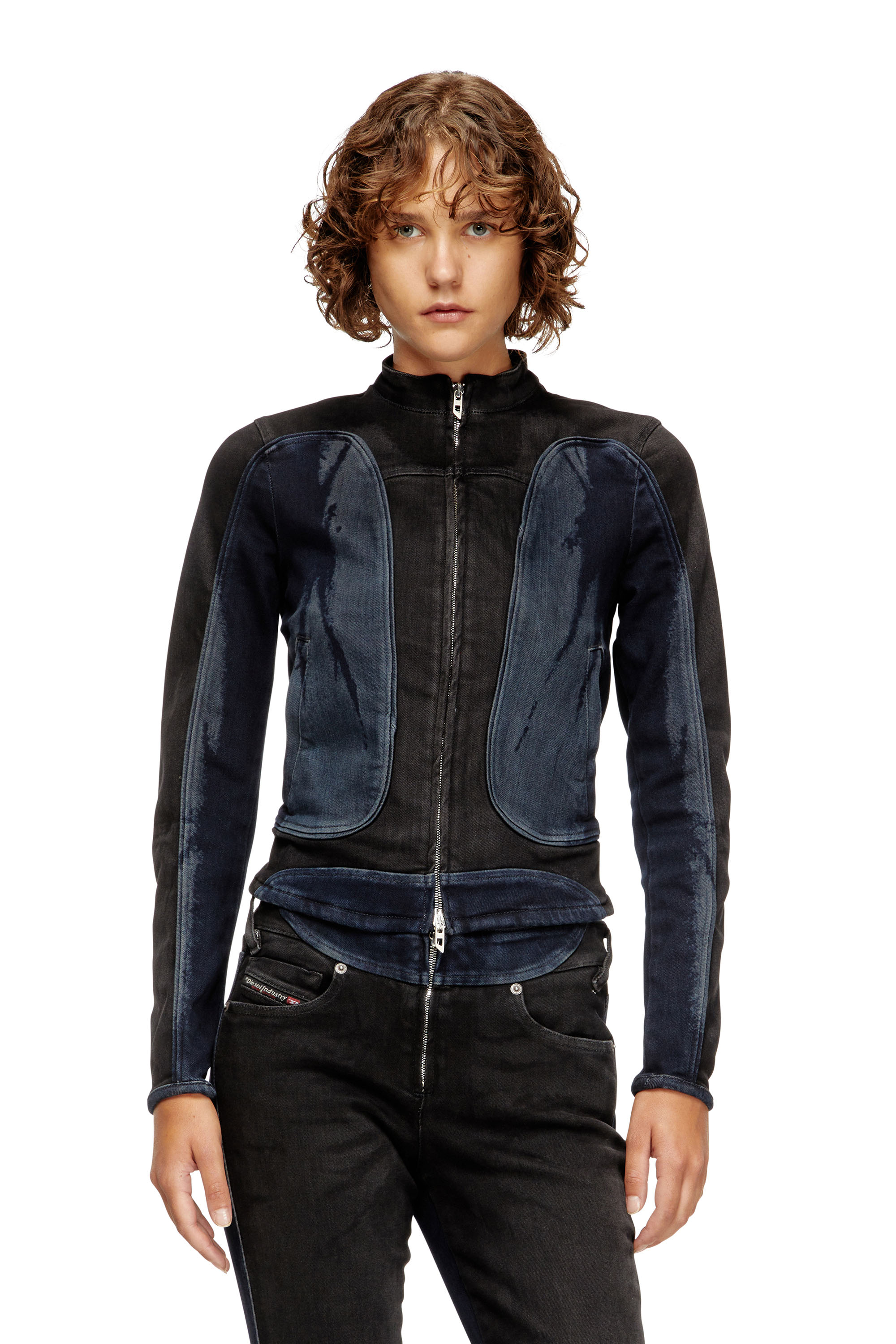 Diesel - DE-MORNY-S, Chaqueta de estilo biker en denim bicolor Mujer in Multicolor - 1