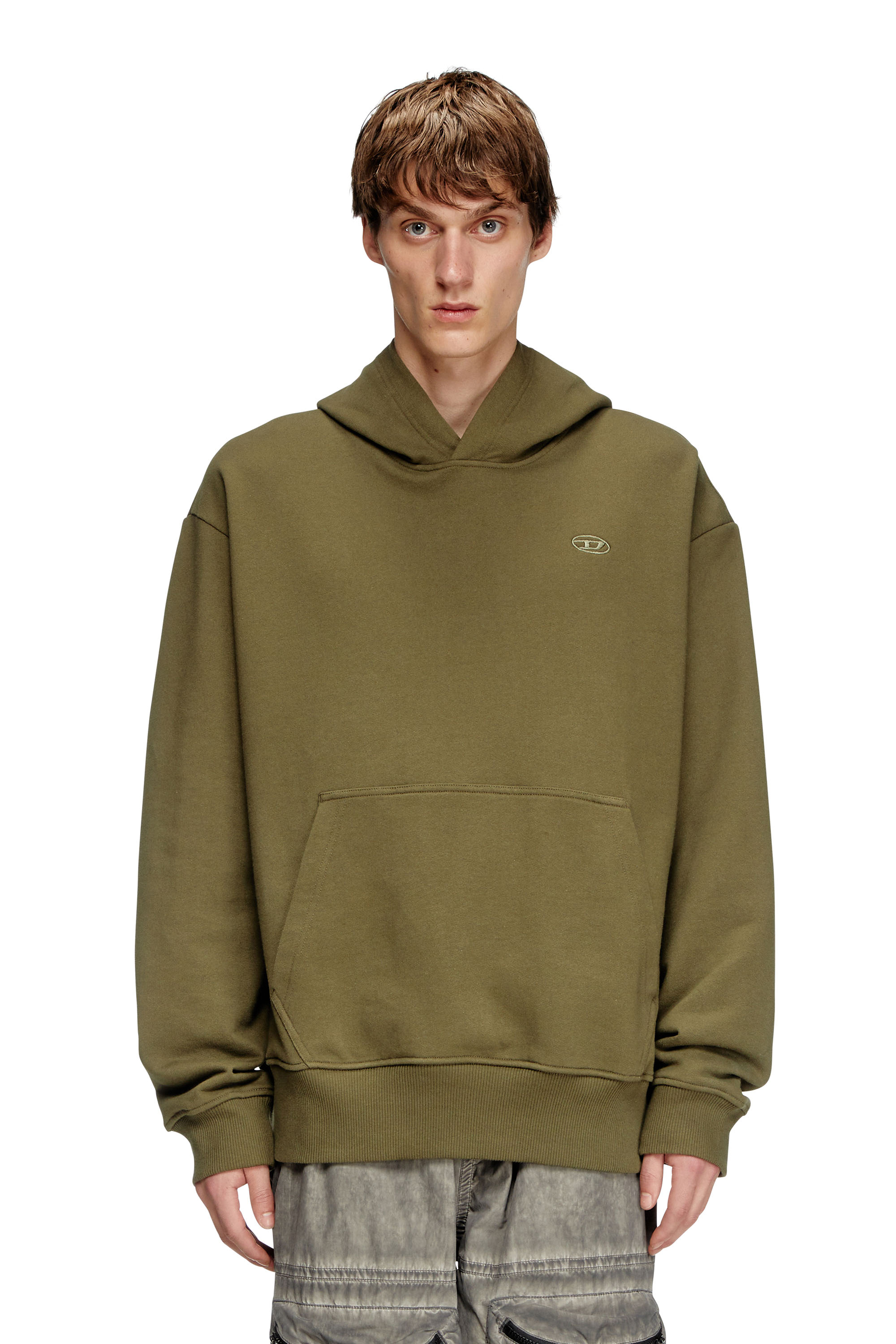 Diesel - S-MACS-HOOD-MEGOVAL-D, Man's Hoodie with logo embroidery in Military Green - 1