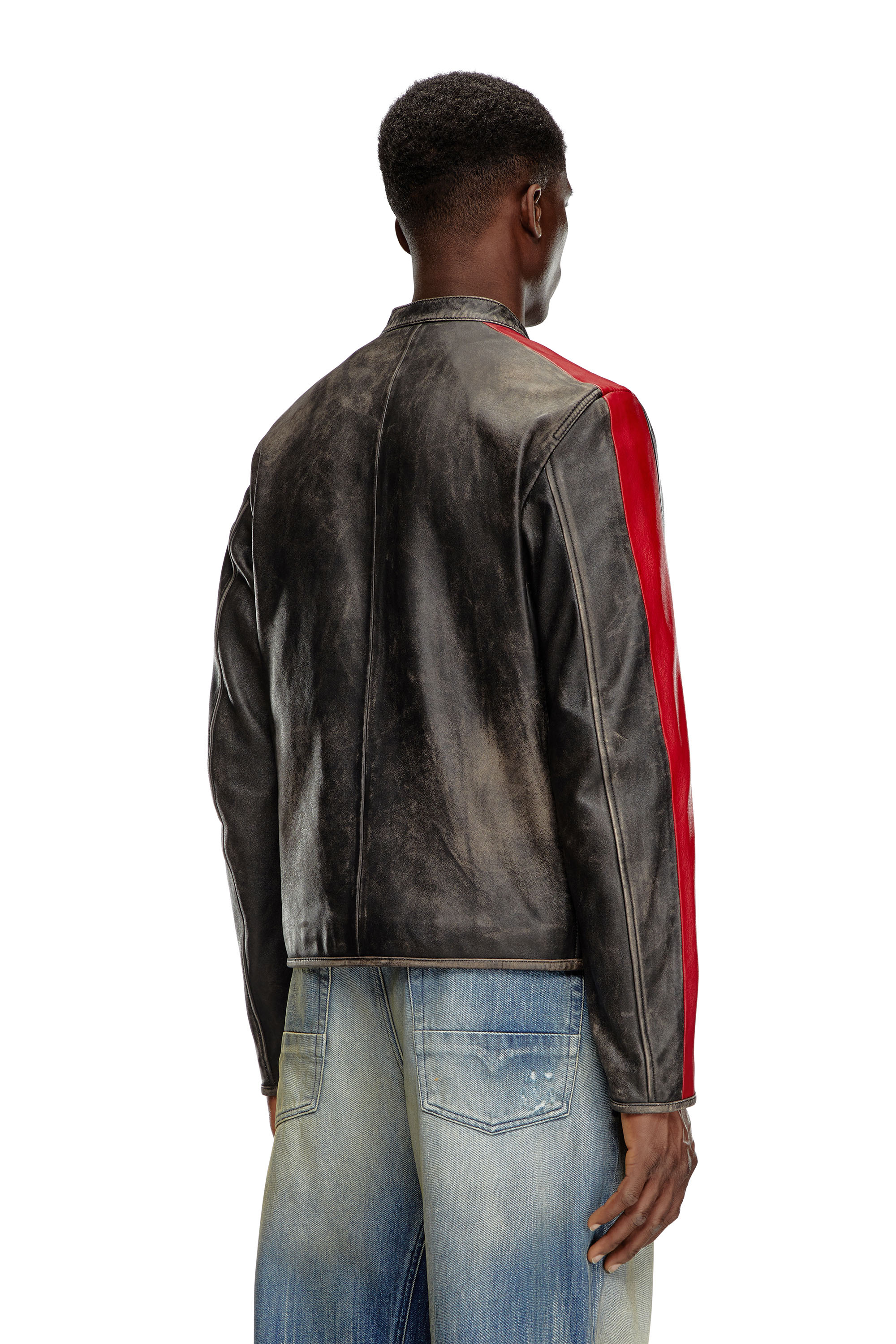 Diesel - L-RENN, Man Leather jacket with contrasting stripes in Multicolor - Image 3