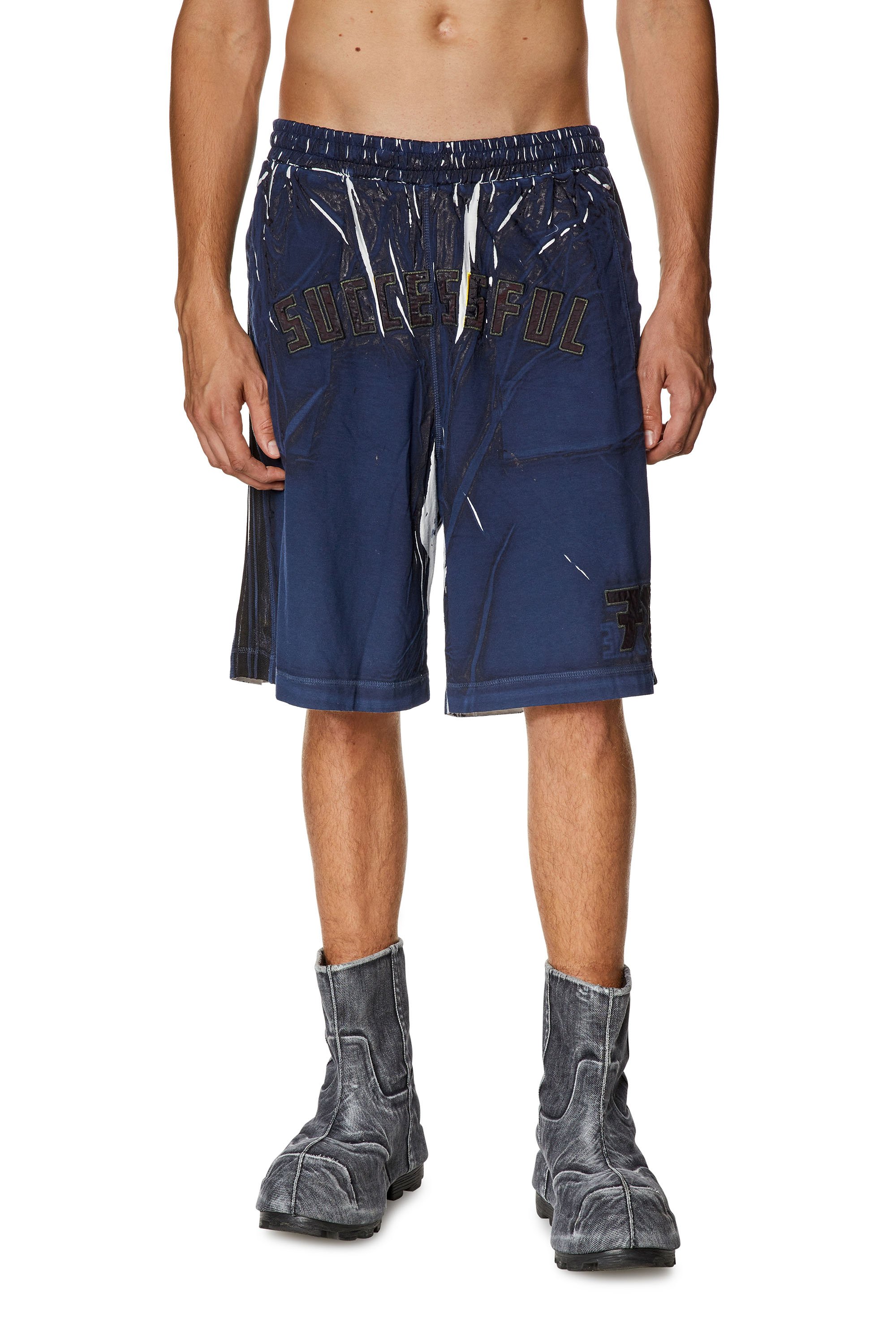 Diesel - P-ROWY, Man Sweat shorts with shadowy overprint in Blue - Image 1