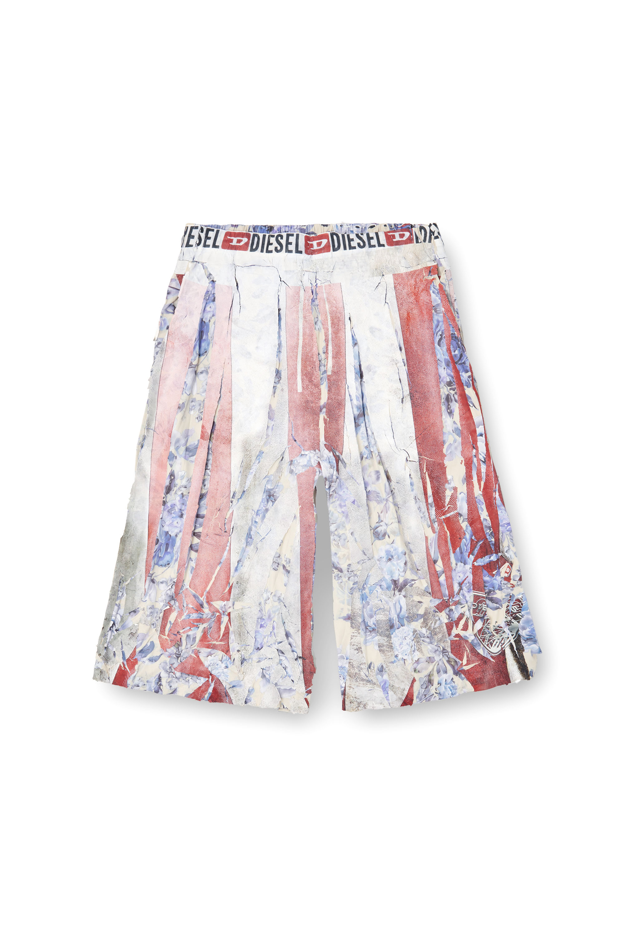 Diesel - P-HELGE, Unisex's Floral shorts with cracked over-print in Red/White - 6