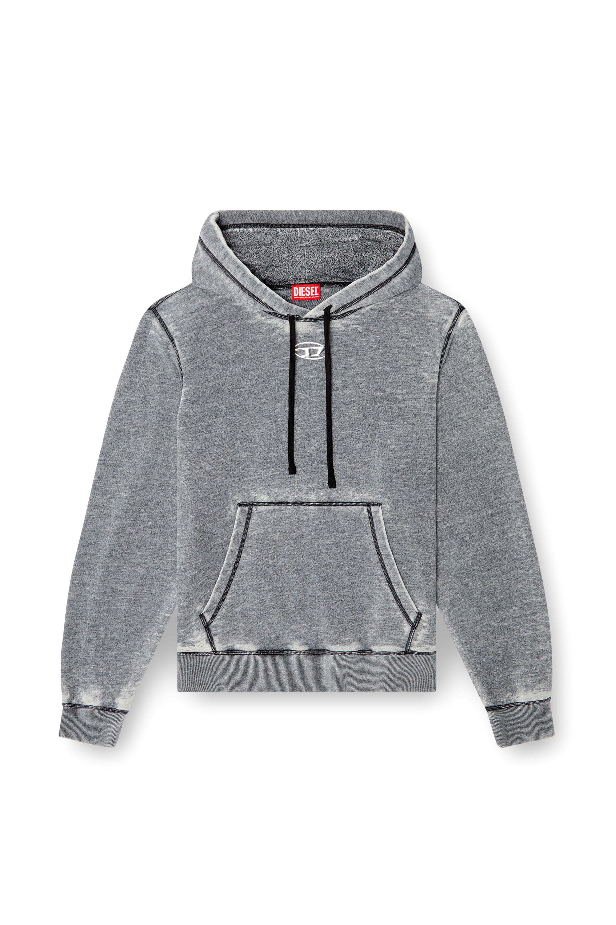 Diesel - S-GINN-HOOD-PAK, Man's Burnout hoodie with metal-look logo in Grey - 4